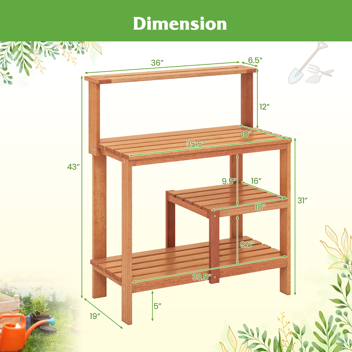 Gymax Outdoor Potting Bench Table w/Open Shelves Teak Oil Finish Gardening Workstation