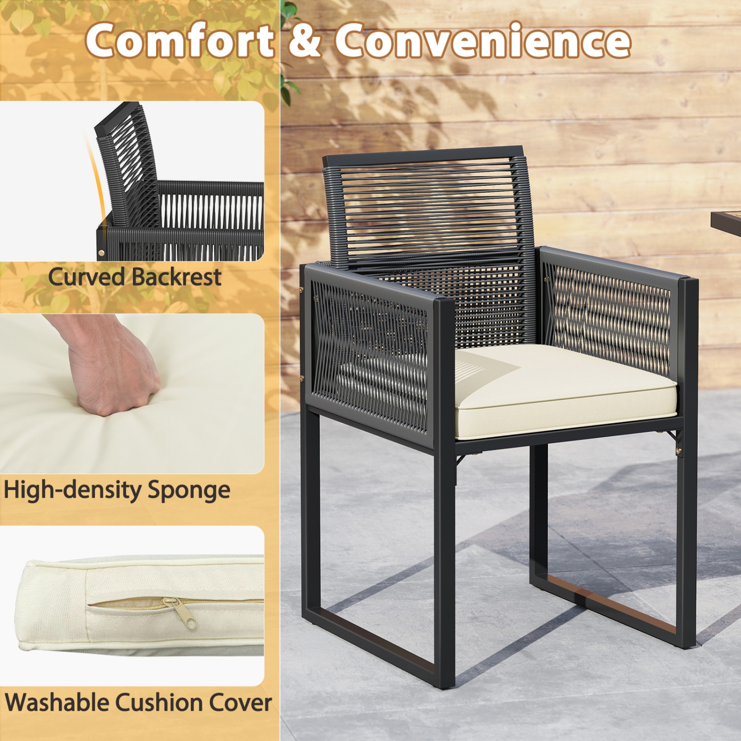 Gymax 3PCS Patio PE Wicker Furniture Set Cushioned Chairs w/Folding Backrest Backyard