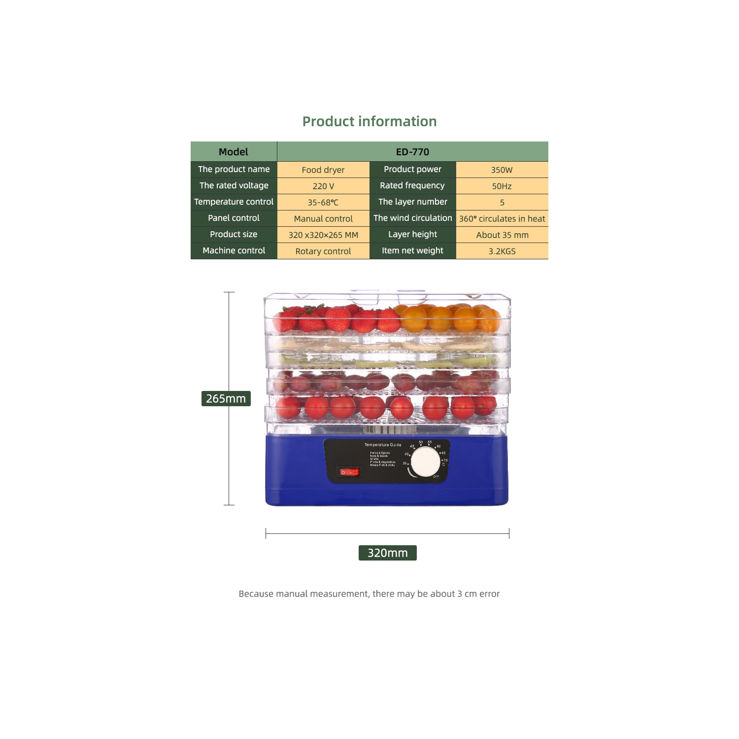 Stainless Steel Electric Food Dehydrator – 97% Nutrient Retention, 5-Layer Drying Rack, Digital LED Control for Healthy Snacks, Jerky, & DIY Recipes