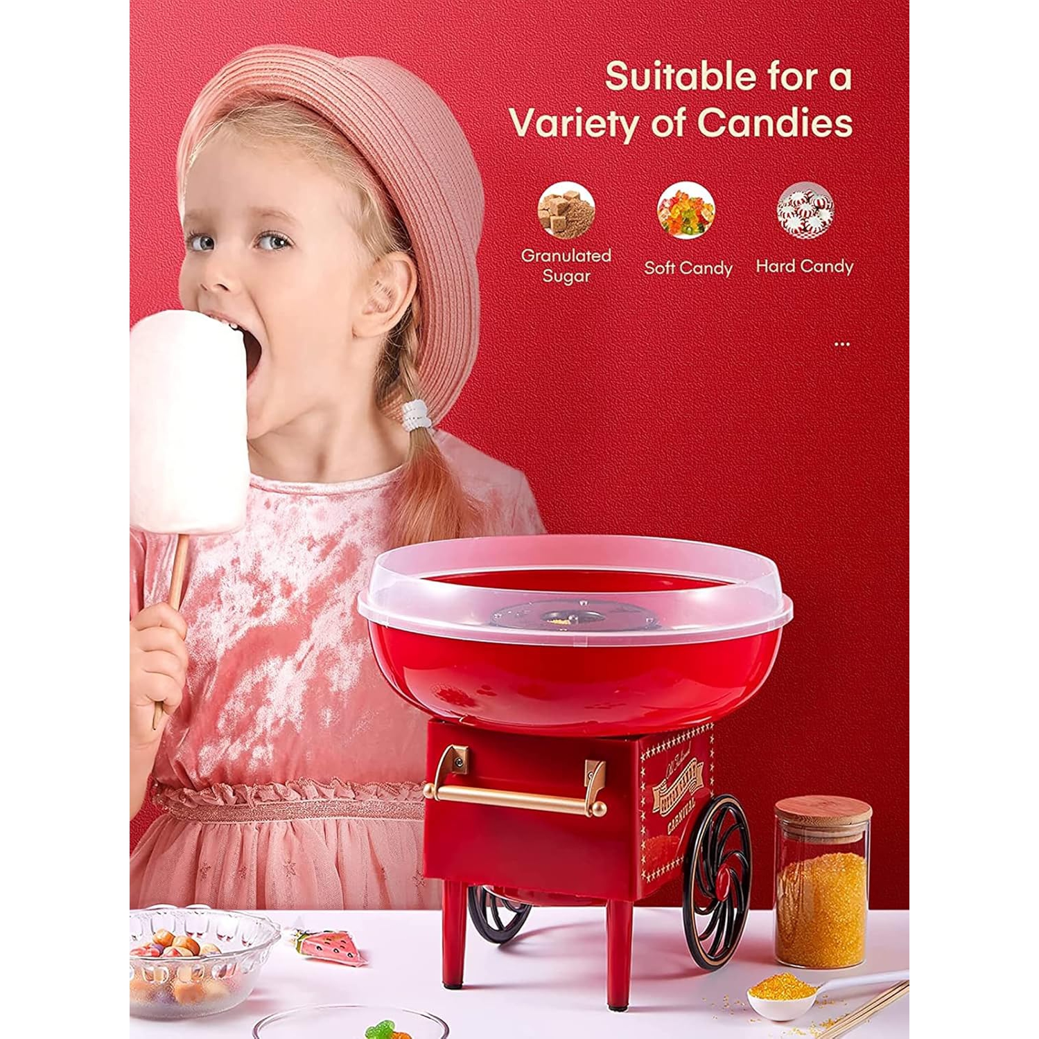Kids Cotton Candy Maker Machine – One-Button Operation, BPA-Free & Non-Slip Design for DIY Party Fun, Birthdays, and Family Events