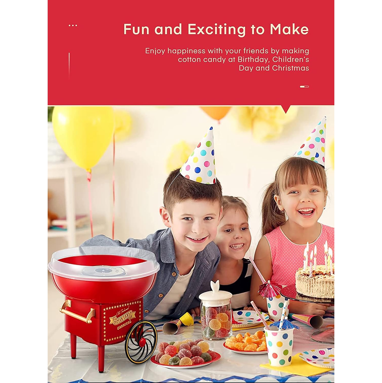 Kids Cotton Candy Maker Machine – One-Button Operation, BPA-Free & Non-Slip Design for DIY Party Fun, Birthdays, and Family Events