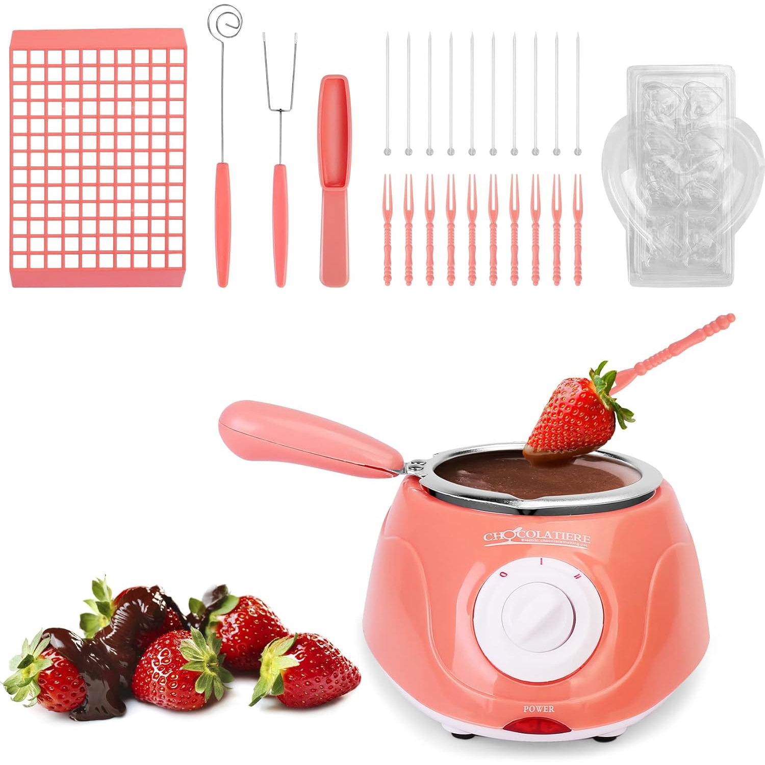 Set de fondue de chocolate 2 en 1 con olla extraíble, molde y accesorios de bricolaje, perfecto para fiestas infantiles y noches de postres.