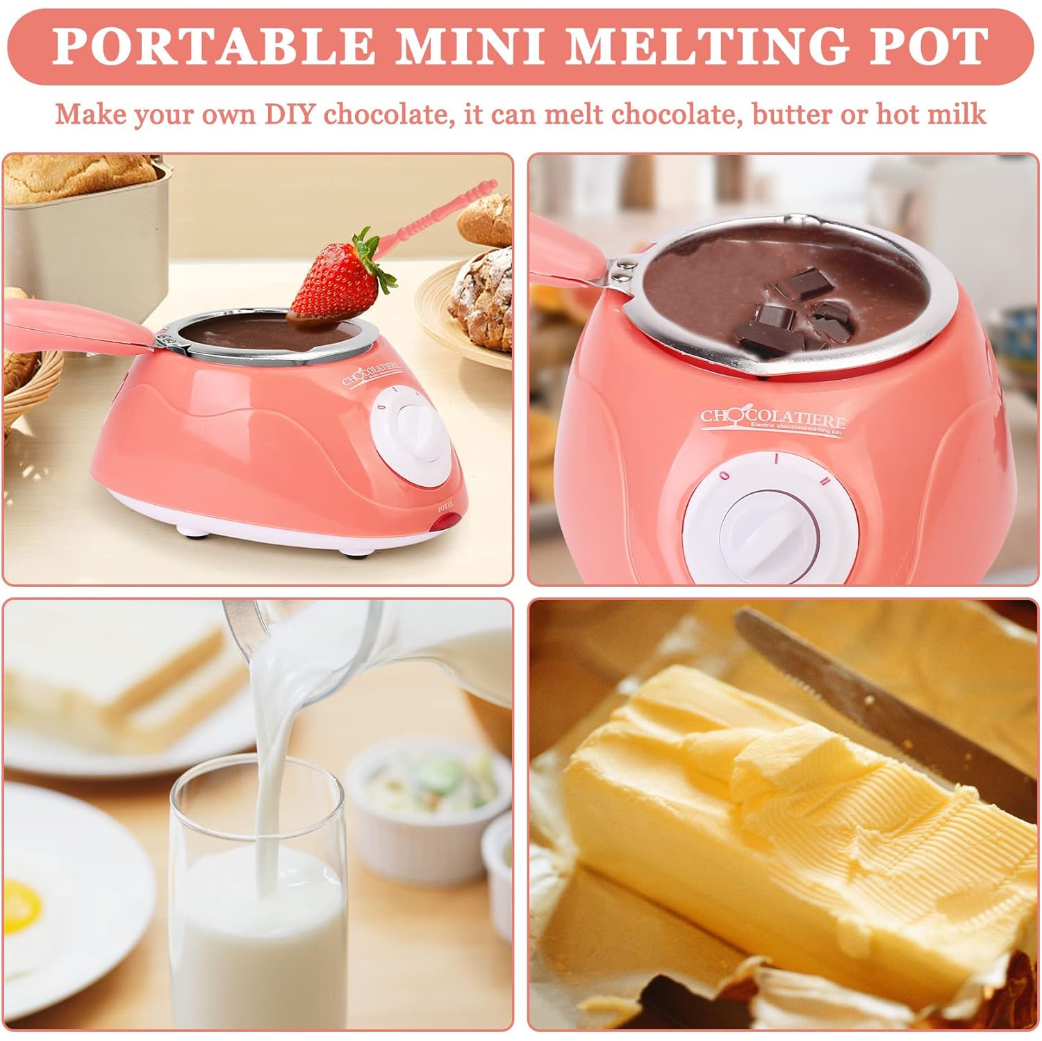 Set de fondue de chocolate 2 en 1 con olla extraíble, molde y accesorios de bricolaje, perfecto para fiestas infantiles y noches de postres.