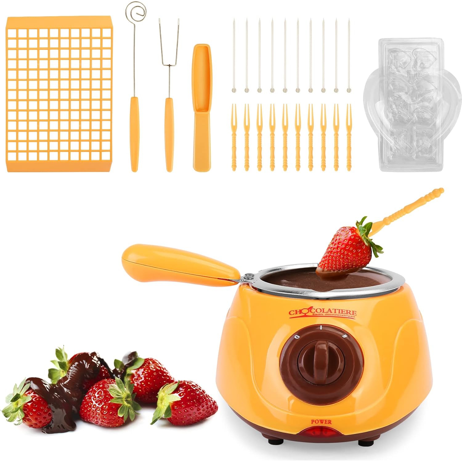 Set de fondue de chocolate 2 en 1 con olla extraíble, molde y accesorios de bricolaje, perfecto para fiestas infantiles y noches de postres.