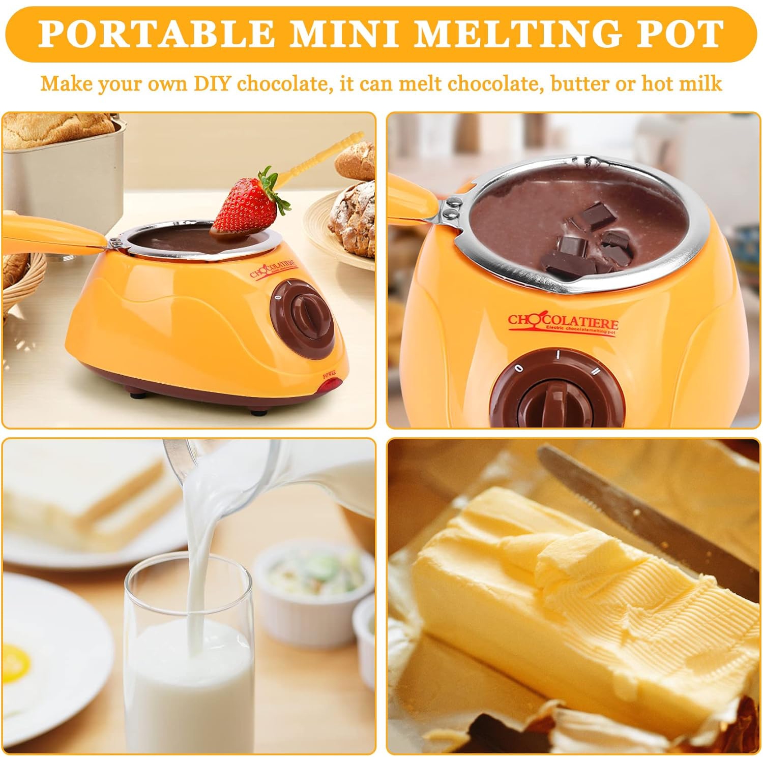 Set de fondue de chocolate 2 en 1 con olla extraíble, molde y accesorios de bricolaje, perfecto para fiestas infantiles y noches de postres.