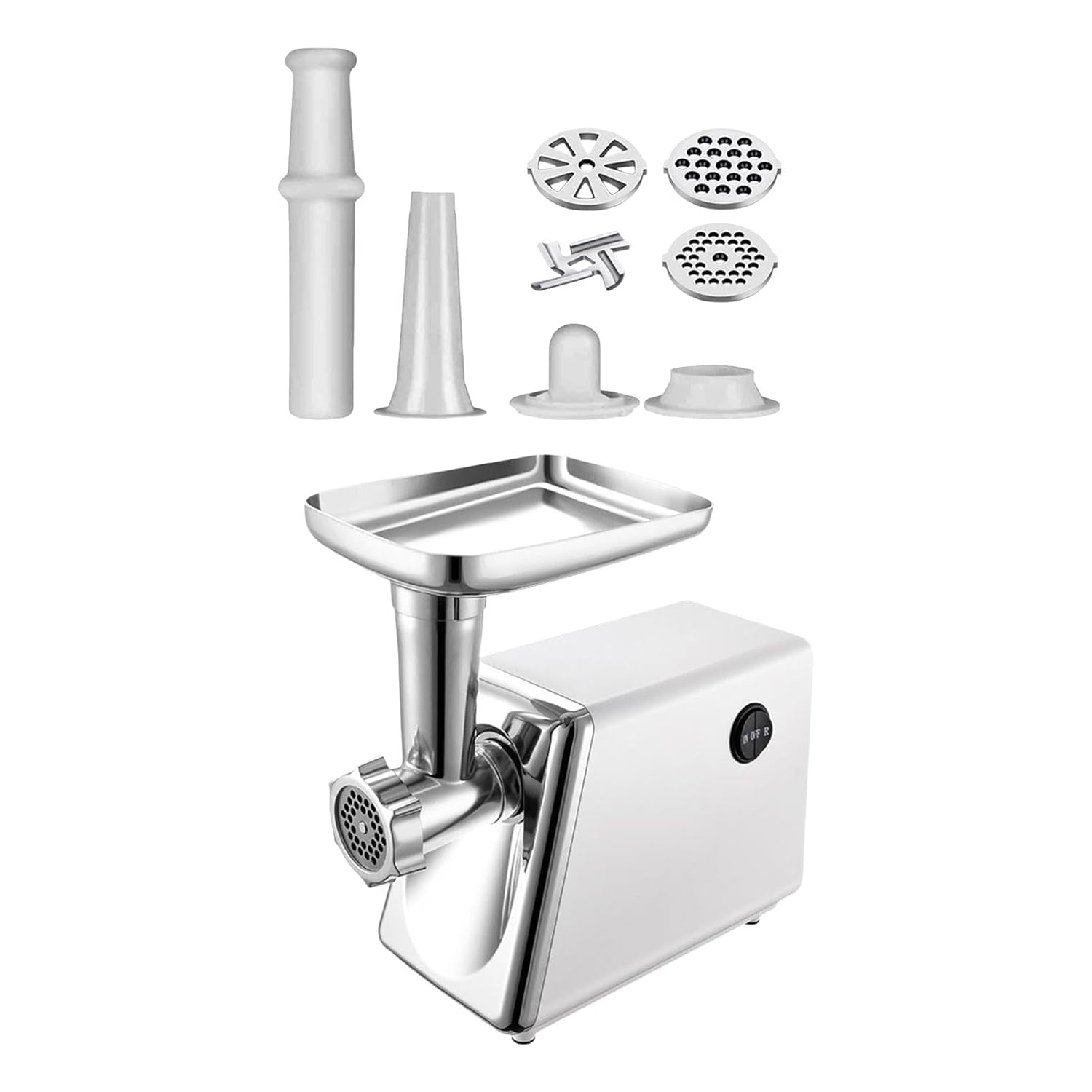 Hachoir à viande électrique de 300&nbsp;W avec poussoir à saucisses, 8 accessoires et protection contre la surchauffe – Appareil de cuisine haute