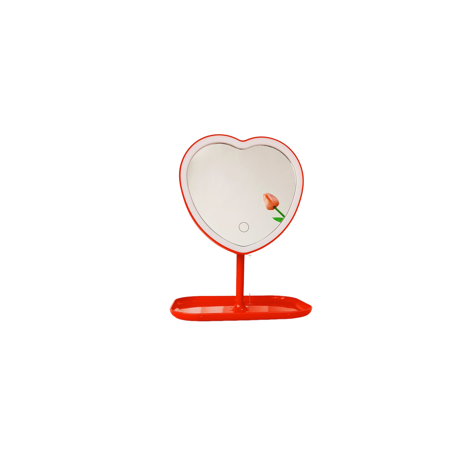 Heart-shaped mirror light LED table lamp mirror small size beautiful decoration USB rechargeable makeup - red