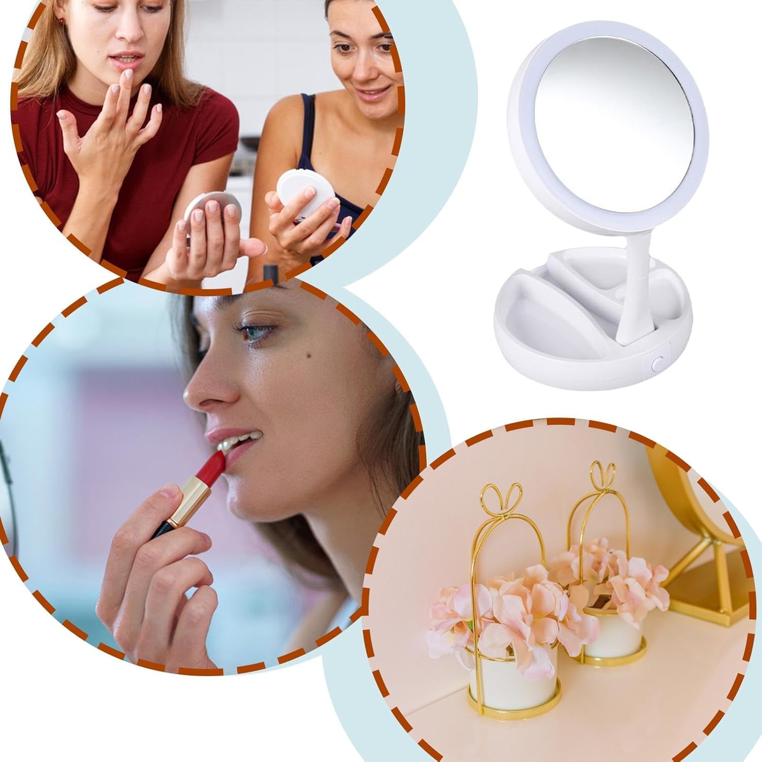 Miroir de maquillage de bureau Miroir de maquillage pliable | Miroir de maquillage pliable Miroir de maquillage rechargeable avec miroir de