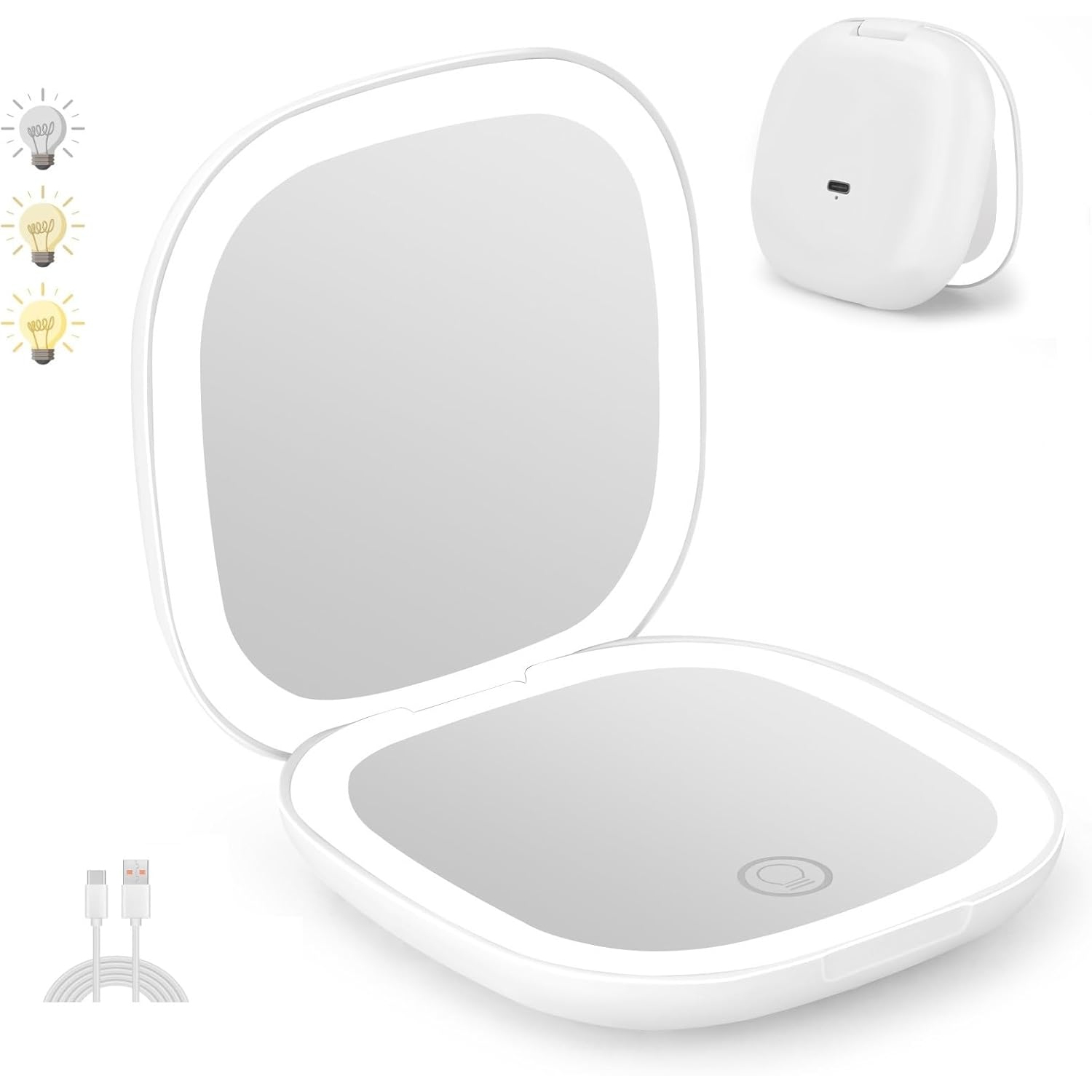 LED makeup mirror with light charging 5 times magnifying mirror portable folding small mirror green