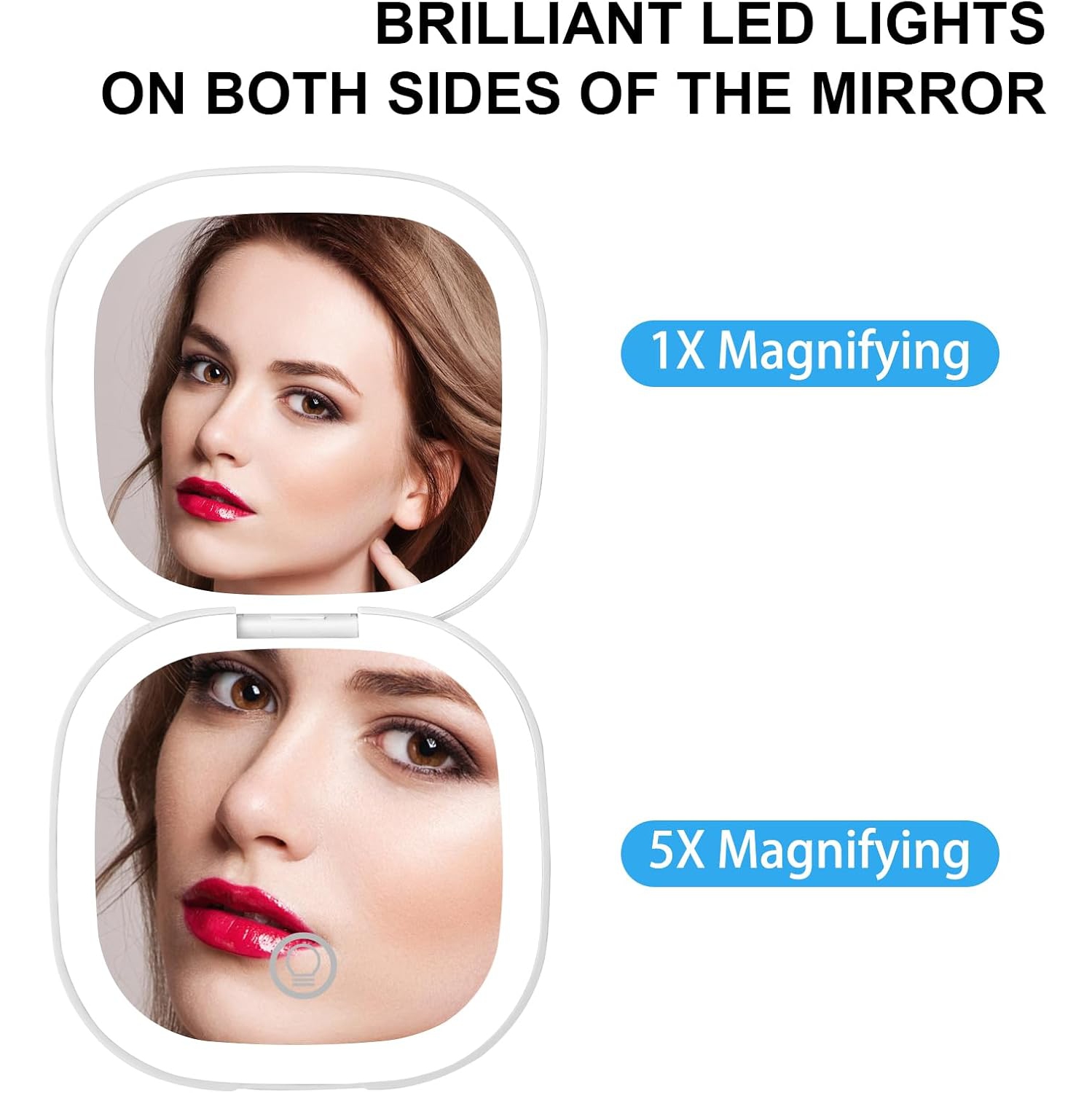 LED makeup mirror with light charging 5 times magnifying mirror portable folding small mirror white