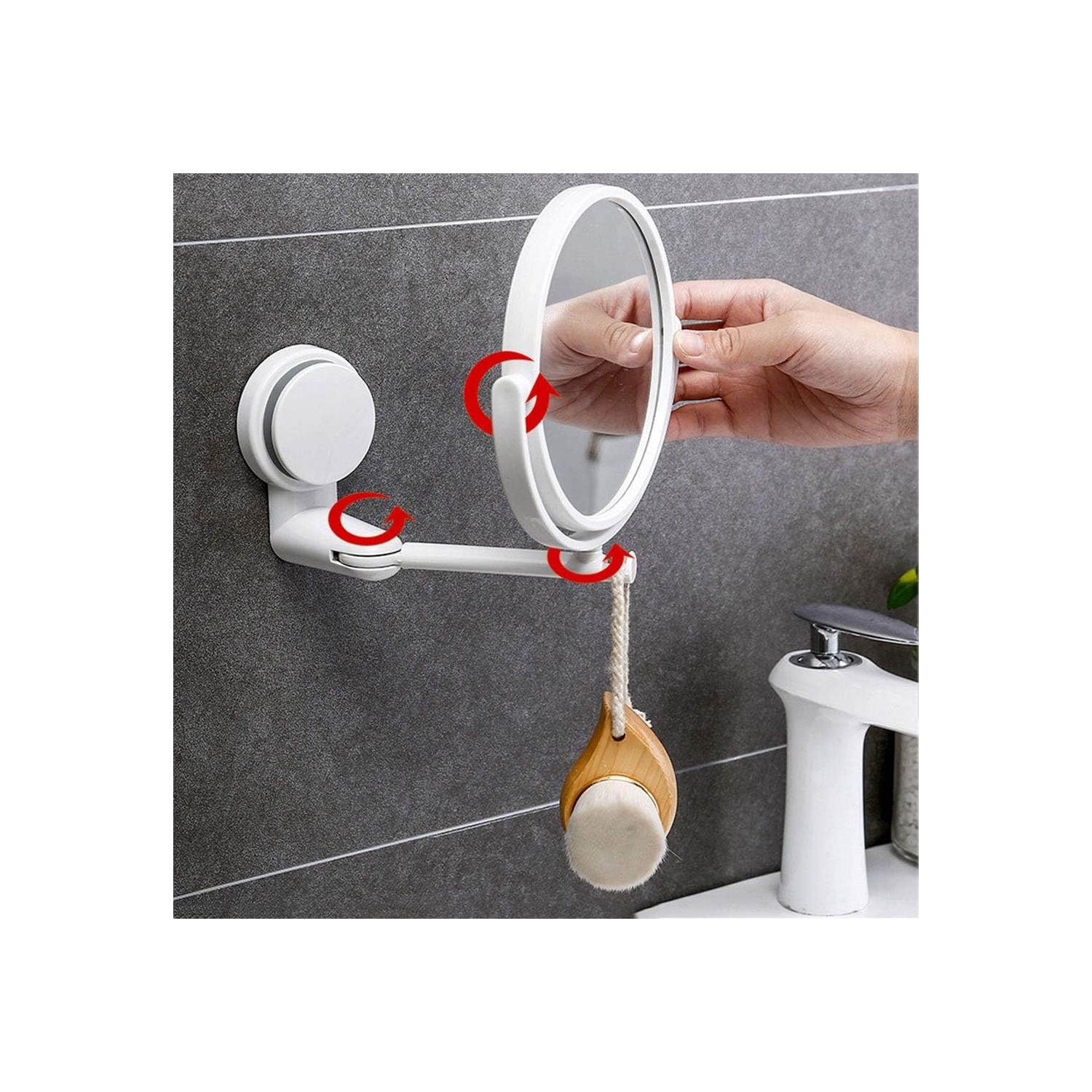 Le miroir de maquillage mural peut être tourné et replié dans le miroir d'appoint de la salle de bain sans avoir à perforer un miroir rond haute