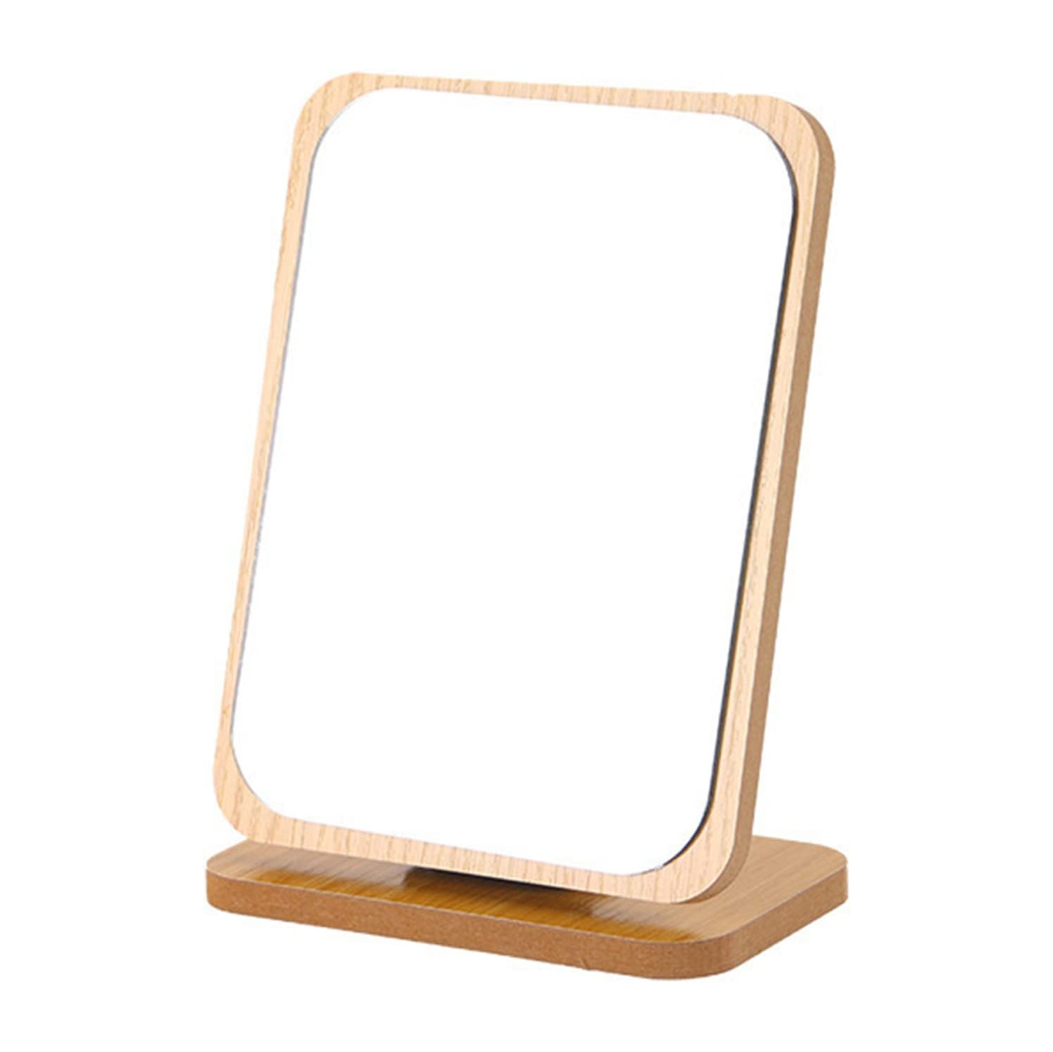 Miroir de maquillage de bureau miroir de maquillage pivotant sur 180 degrés bois naturel réglage multi-angle en bois miroir debout grain de bois -