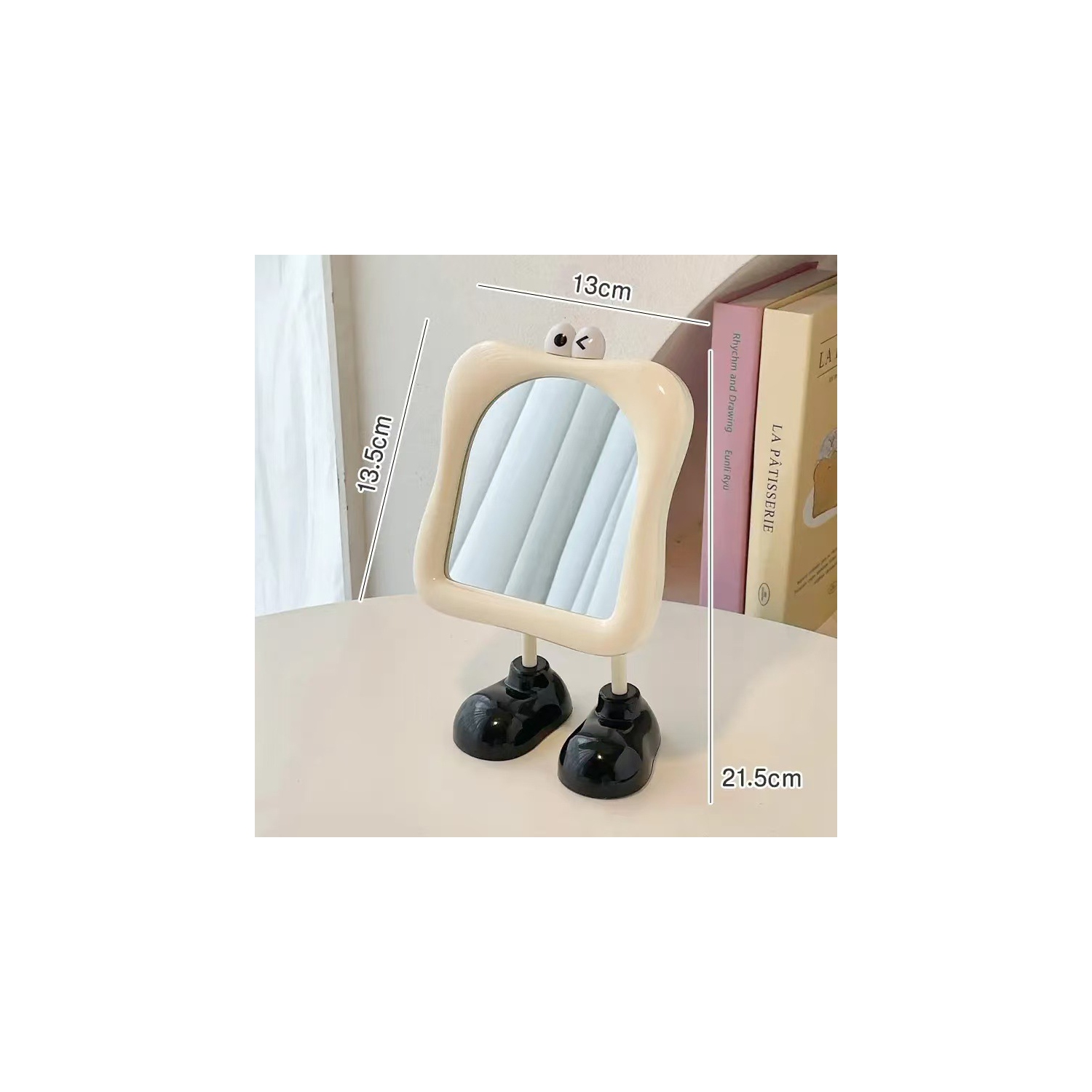 Decorative cute desktop mirror, free-standing fun makeup mirror for women - white