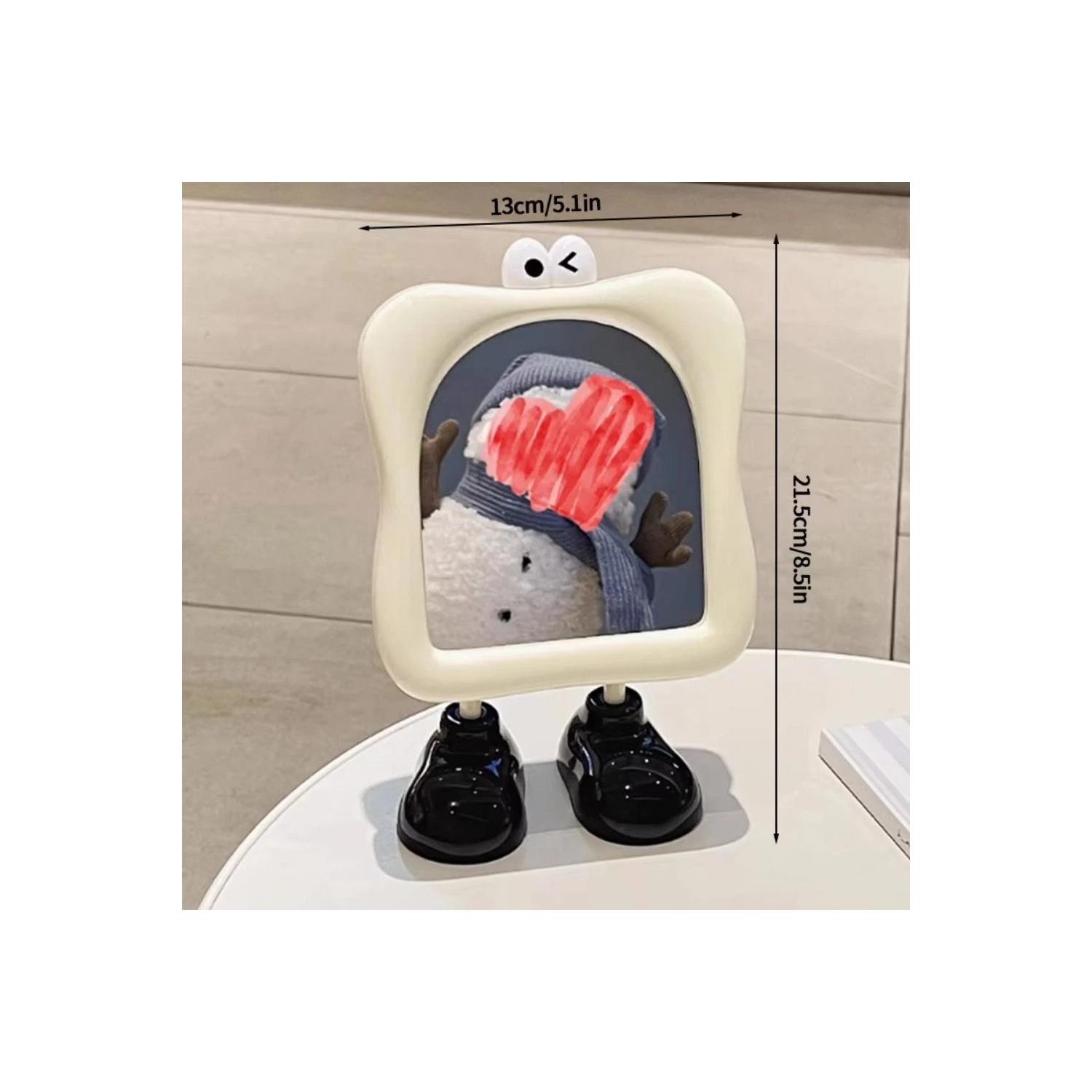 Decorative cute desktop mirror, free-standing fun makeup mirror for women - white