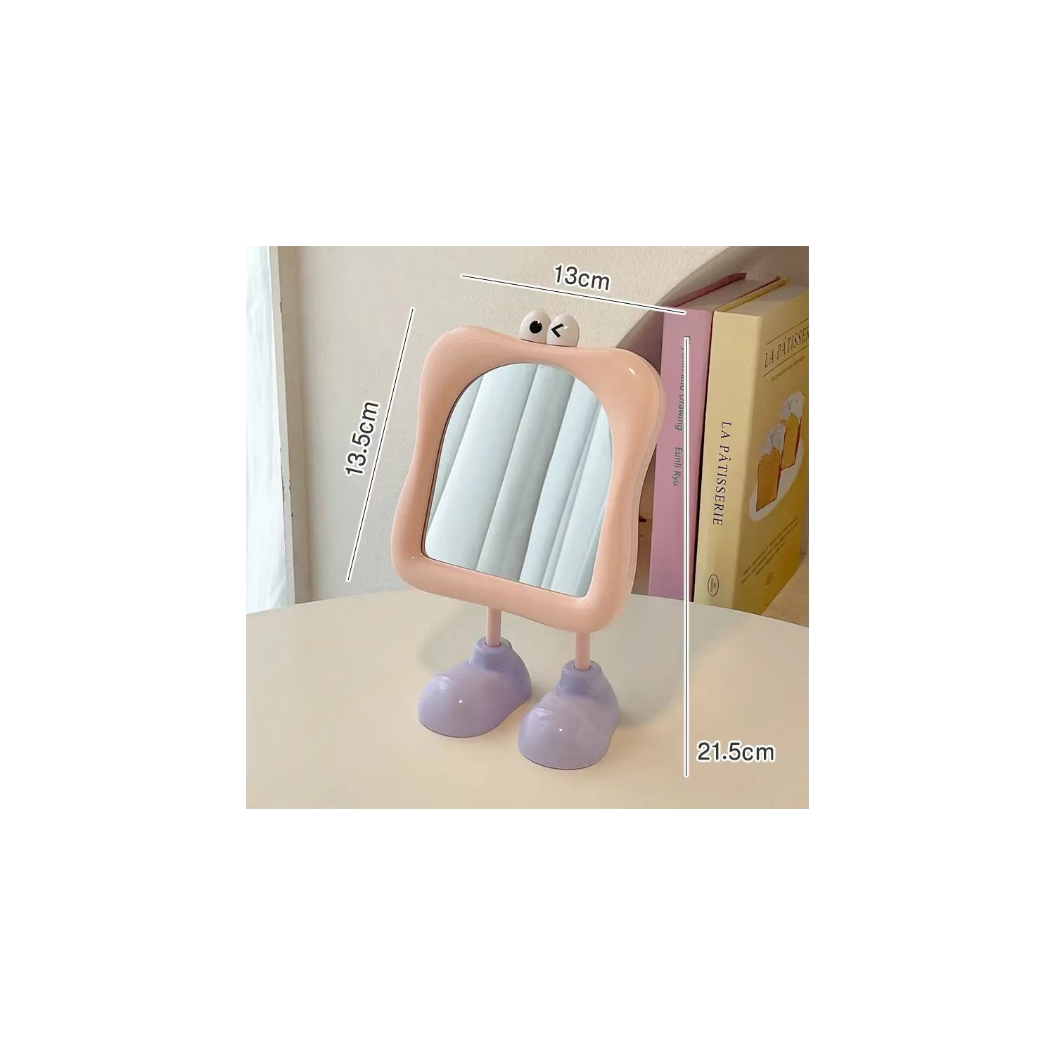 Decorative cute desktop mirror, free-standing fun makeup mirror for women - pink
