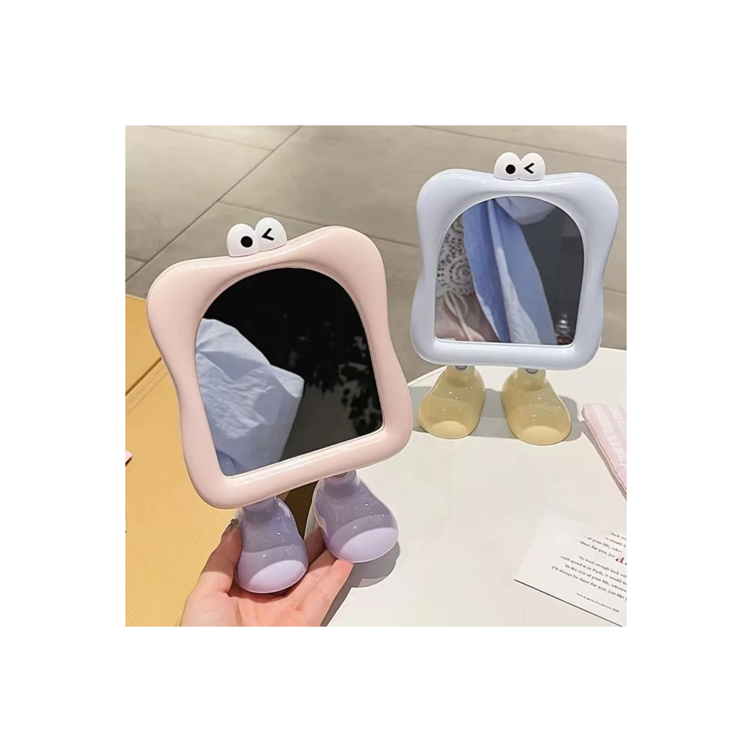 Decorative cute desktop mirror, free-standing fun makeup mirror for women - pink
