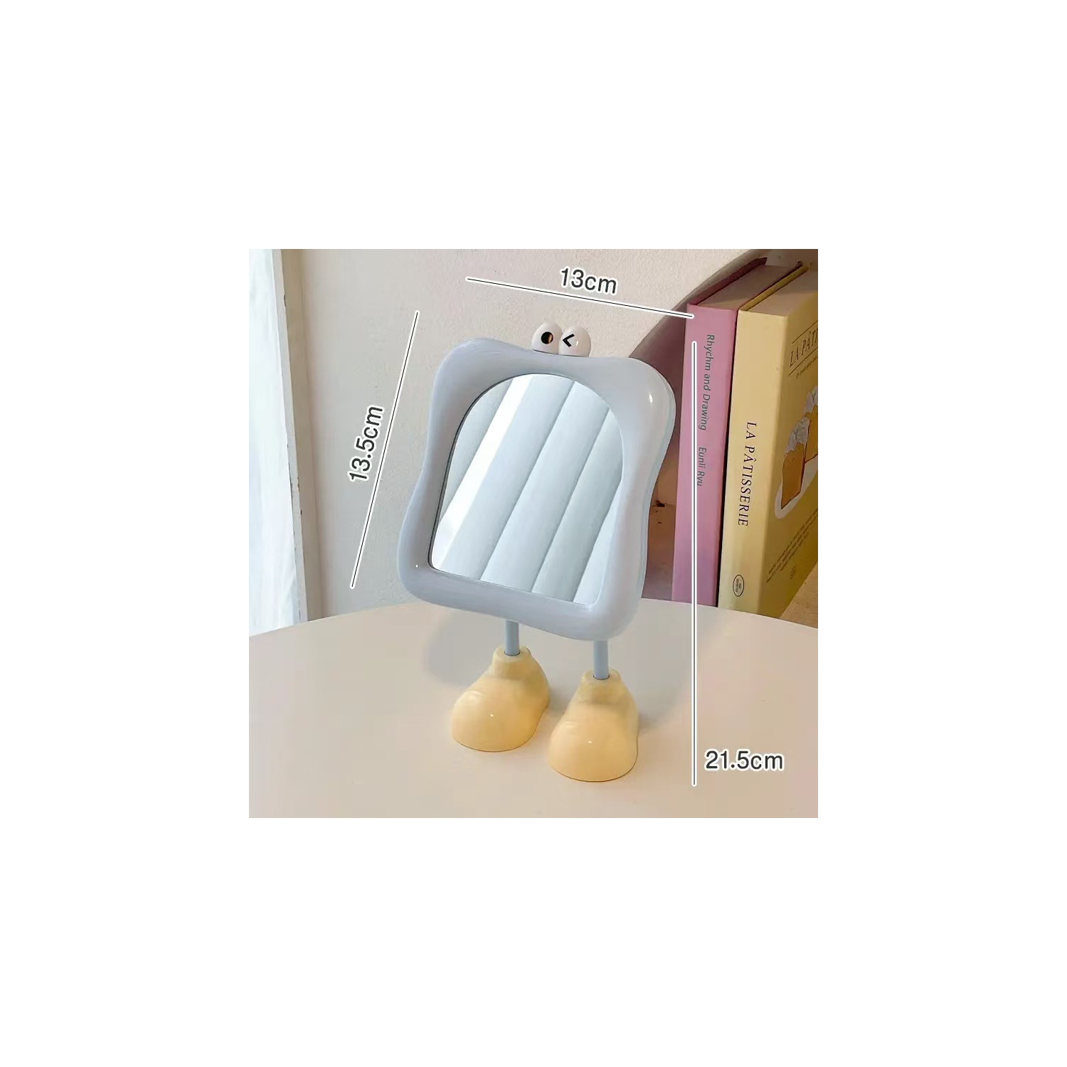 Miroir de bureau mignon décoratif, miroir de maquillage amusant autoportant pour femmes - bleu clair