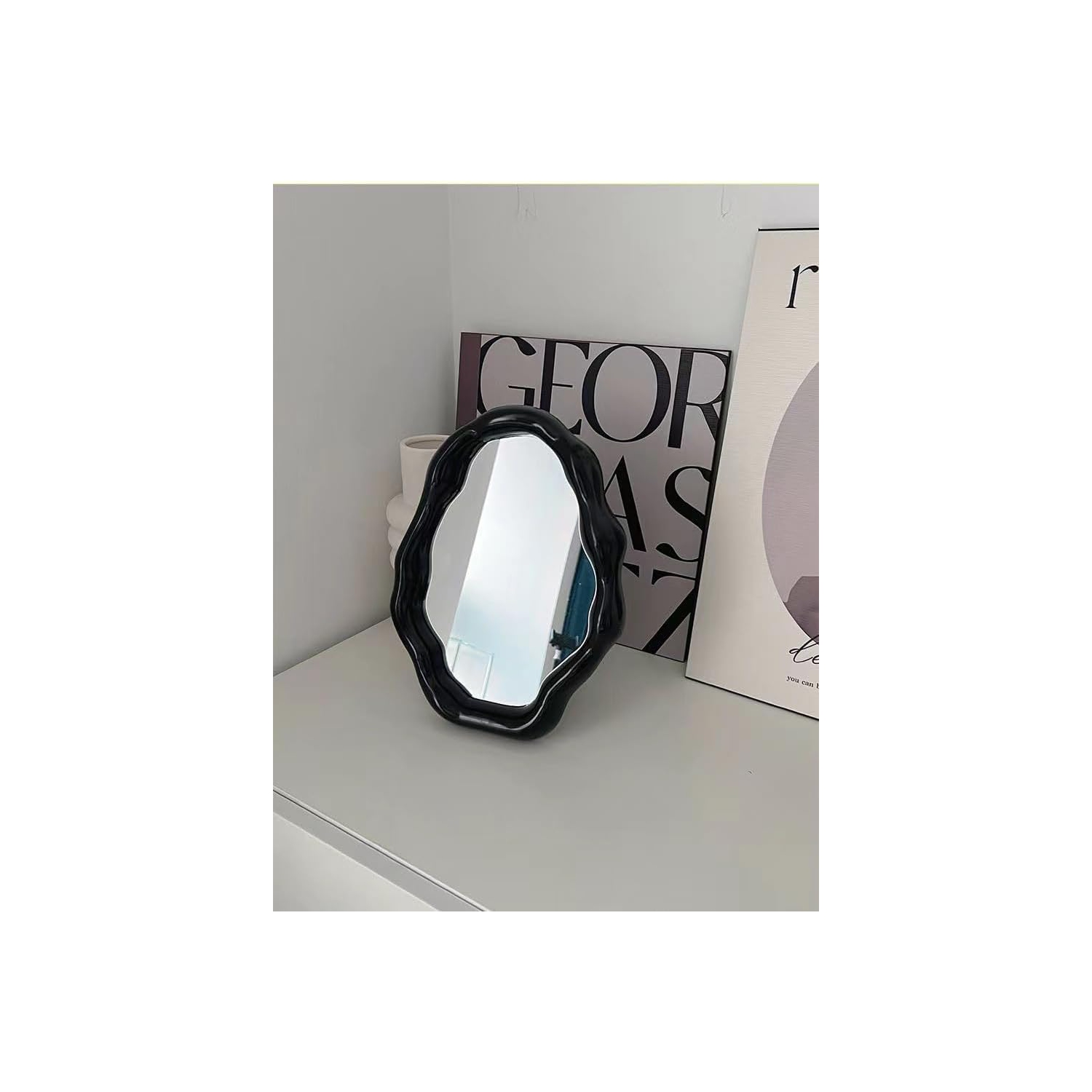 ins style miroir de maquillage nuages irréguliers, miroir mural blanc crème de forme spéciale noir