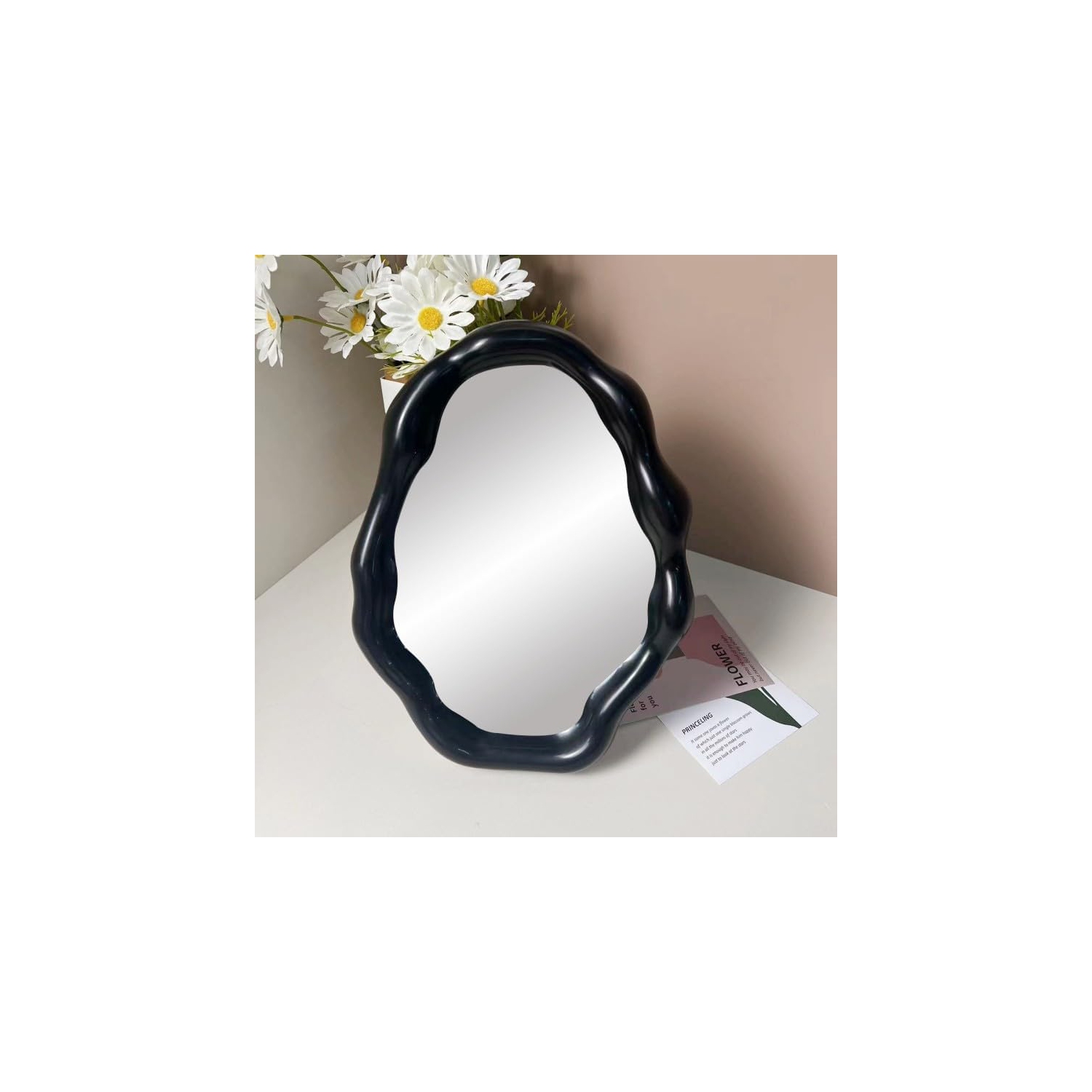 ins style miroir de maquillage nuages irréguliers, miroir mural blanc crème de forme spéciale noir