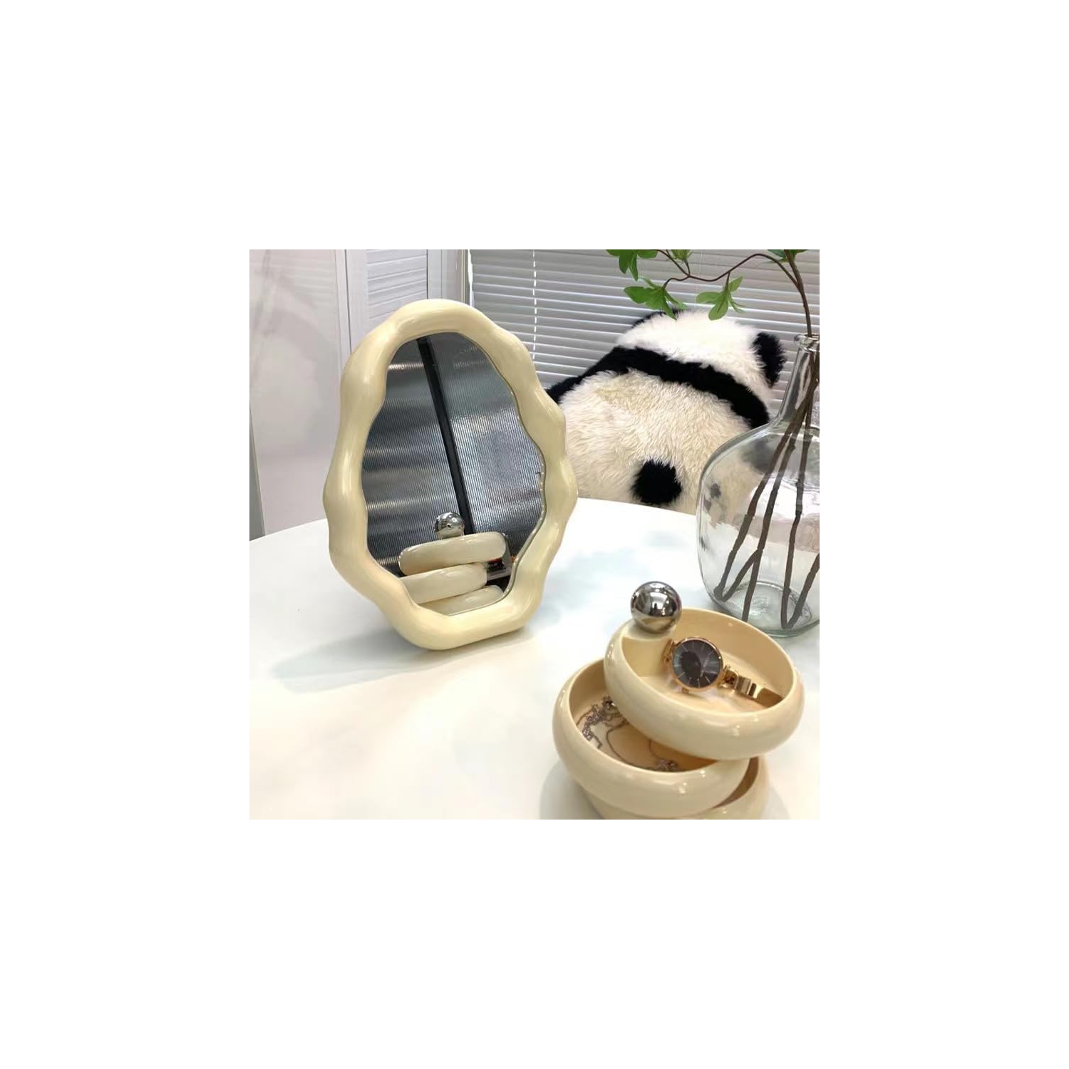 ins style miroir de maquillage nuageux irrégulier, miroir mural blanc crème de forme spéciale jaune