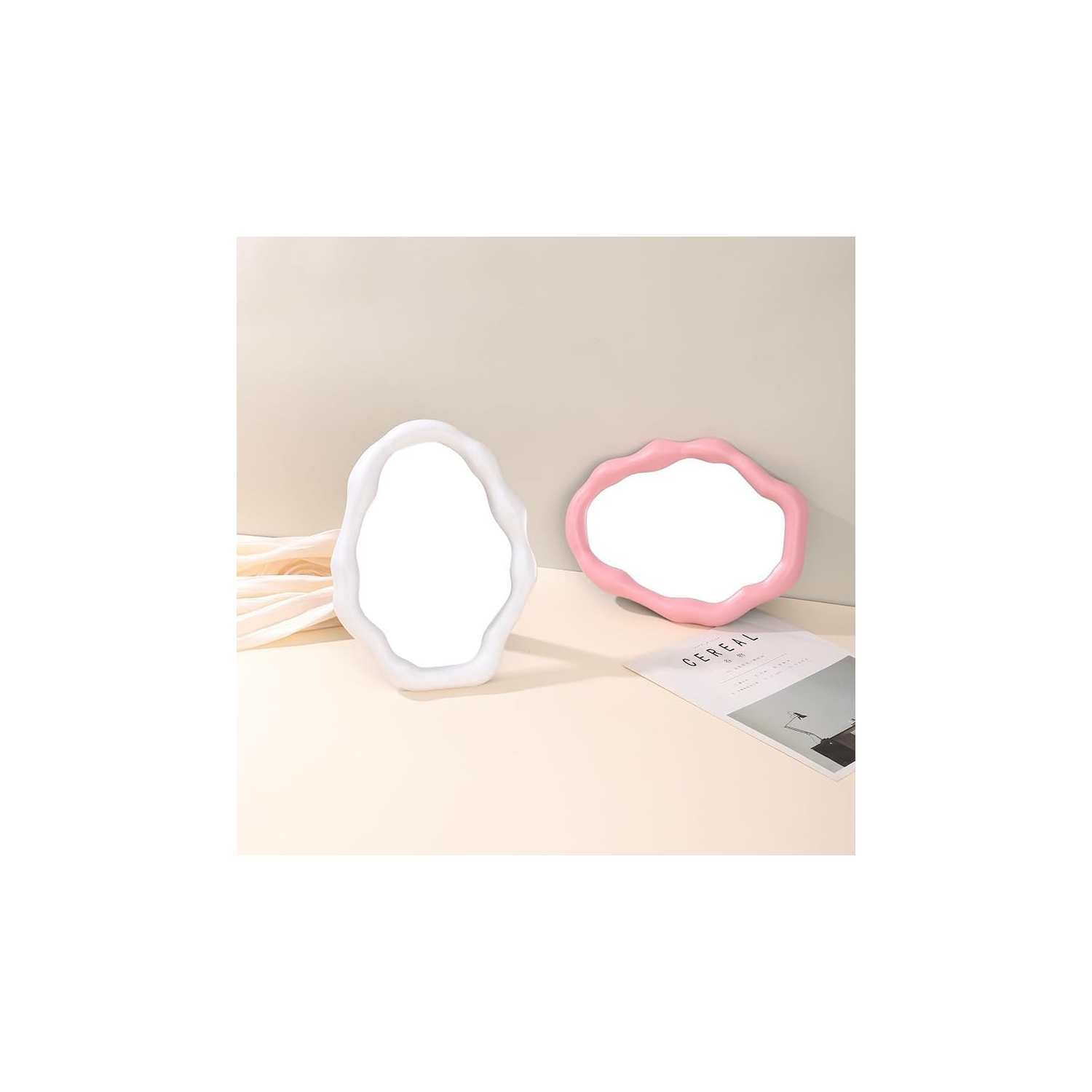 ins style miroir de maquillage nuageux irrégulier, miroir mural blanc crème de forme spéciale jaune