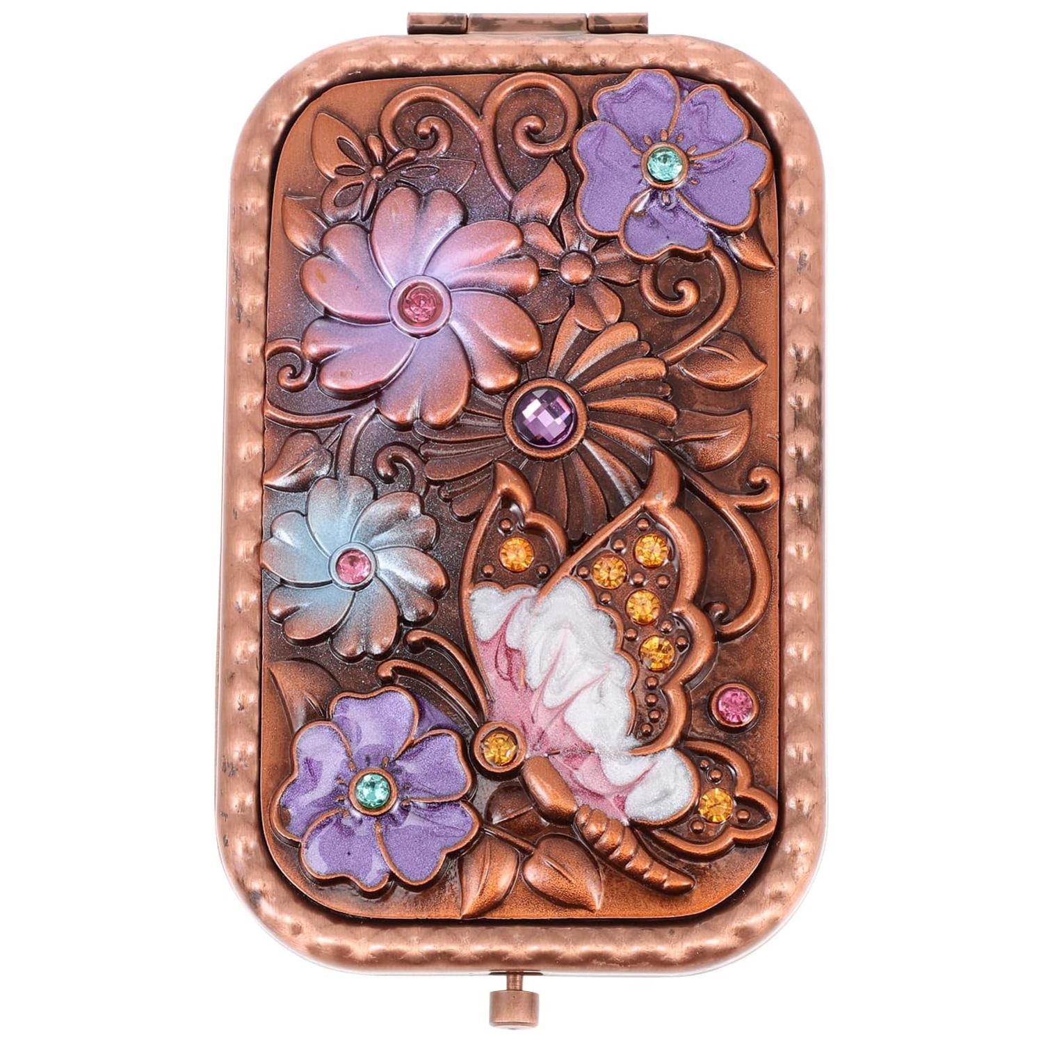 Miroir en métal, cuivre rétro, petit miroir portatif pliant, miroir de maquillage femelle à deux côtés