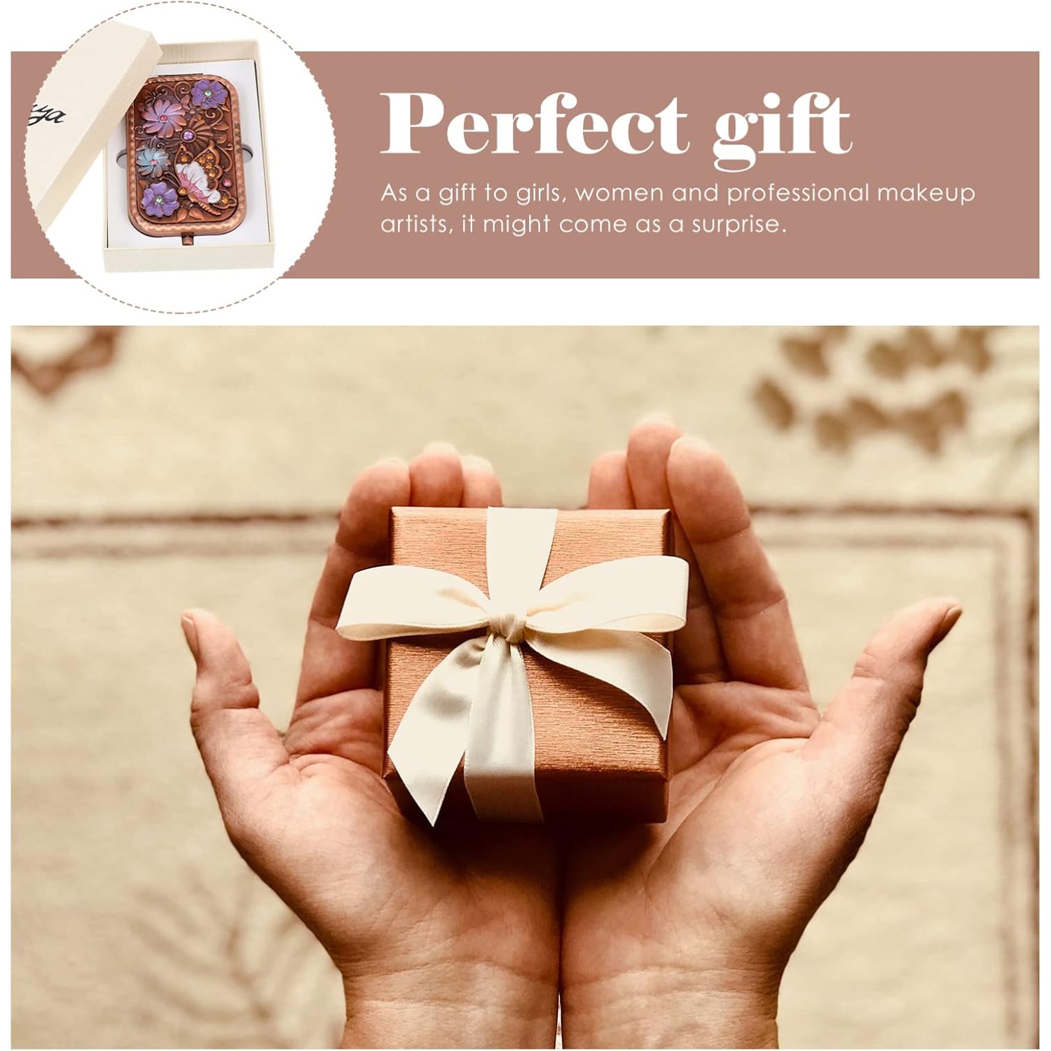 Miroir en métal, cuivre rétro, petit miroir portatif pliant, miroir de maquillage femelle à deux côtés