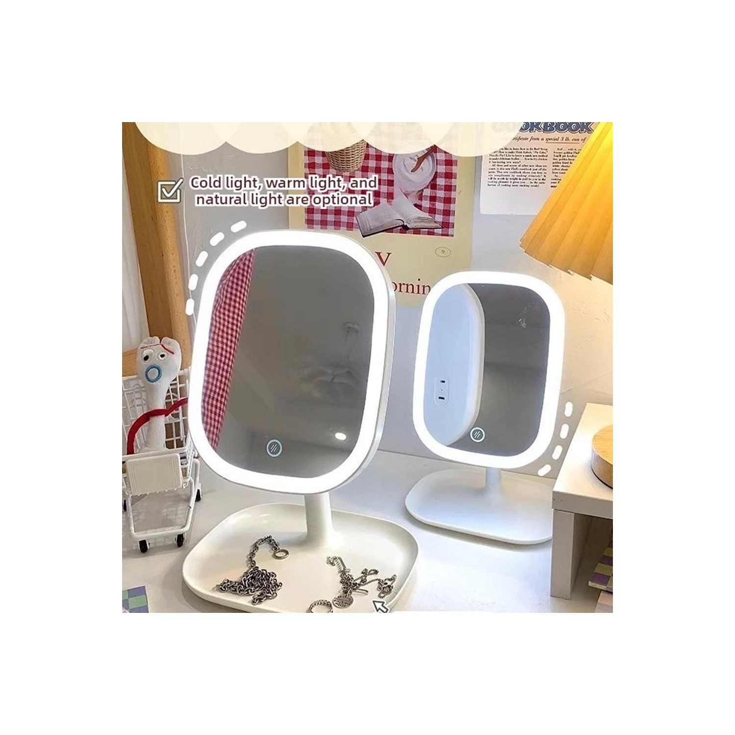 Miroir de maquillage carré illuminé HD à éclairage d'appoint LED