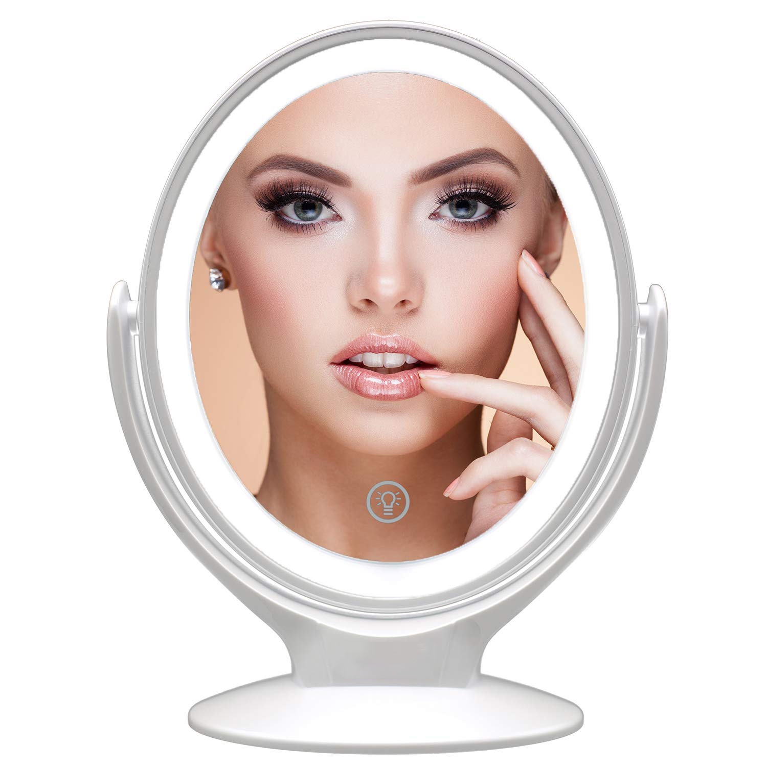 Miroir de maquillage de bureau LED Miroir de maquillage portatif rotatif multifonctionnel avec lumière - blanc