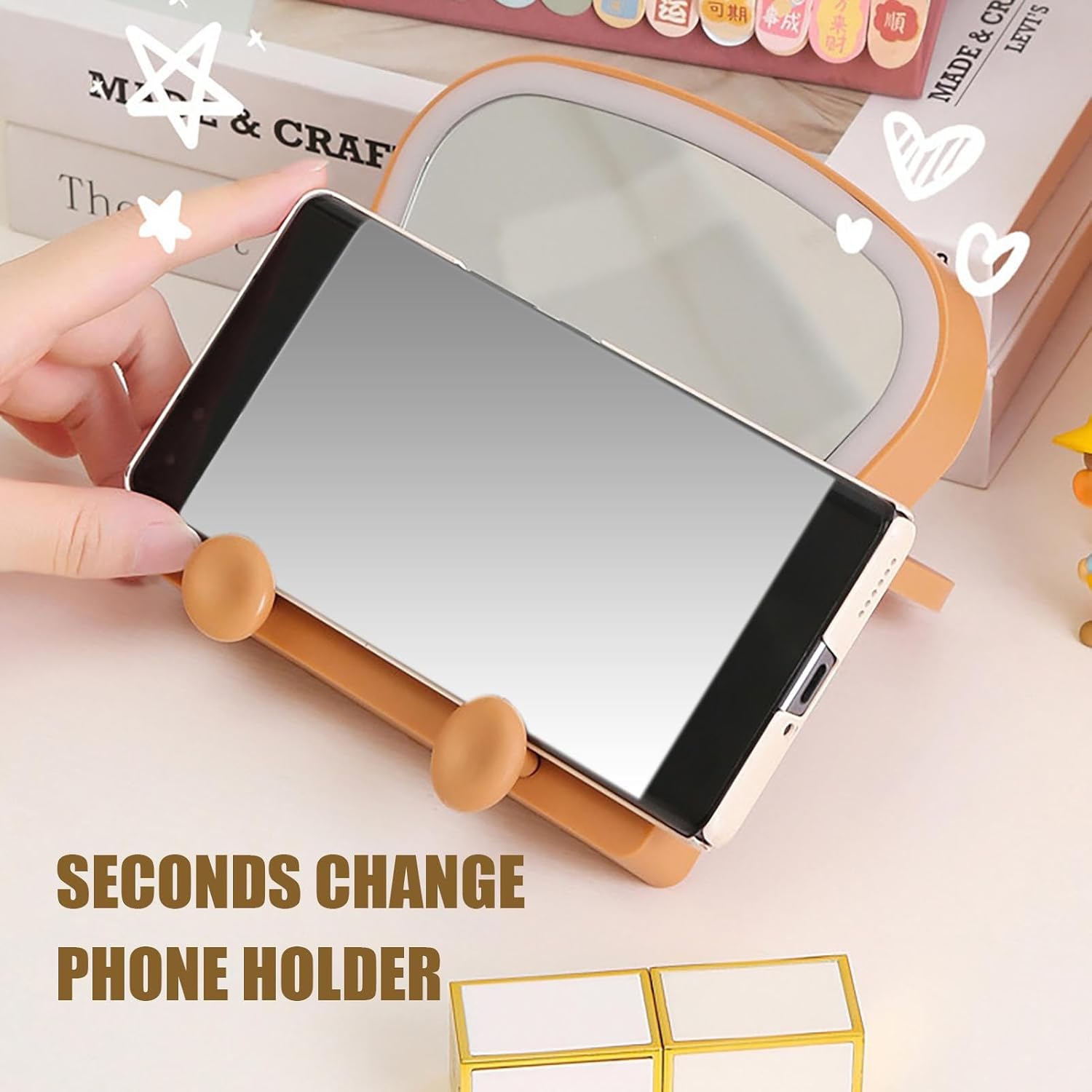 Miroir de maquillage de LED | Miroir de maquillage à 3 couleurs réglable Cute Toast Light avec miroir d'éclairage intelligent à commande tactile pour