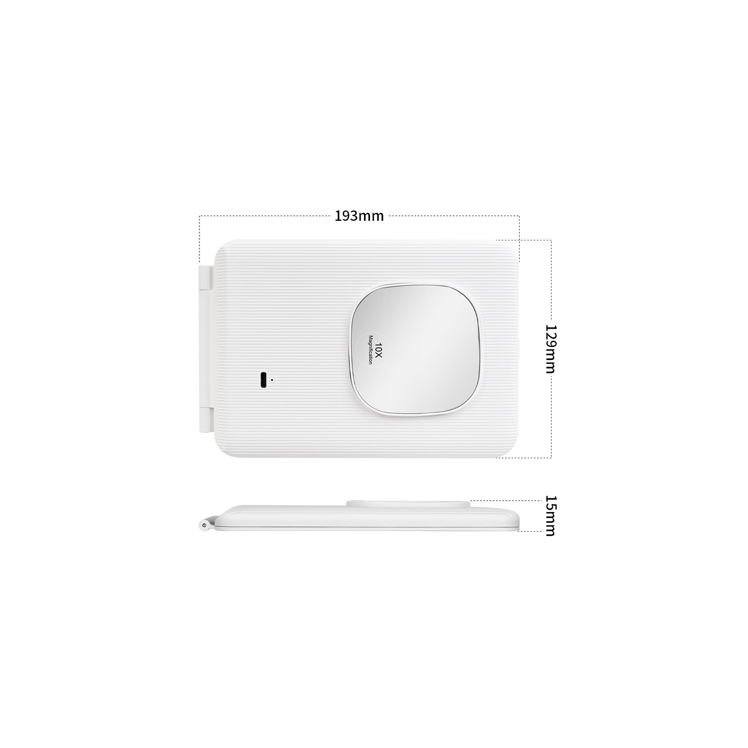 Miroir de maquillage de voyage rechargeable par USB, miroir de maquillage portatif à 3 couleurs, gradation progressive, angle réglable, blanc