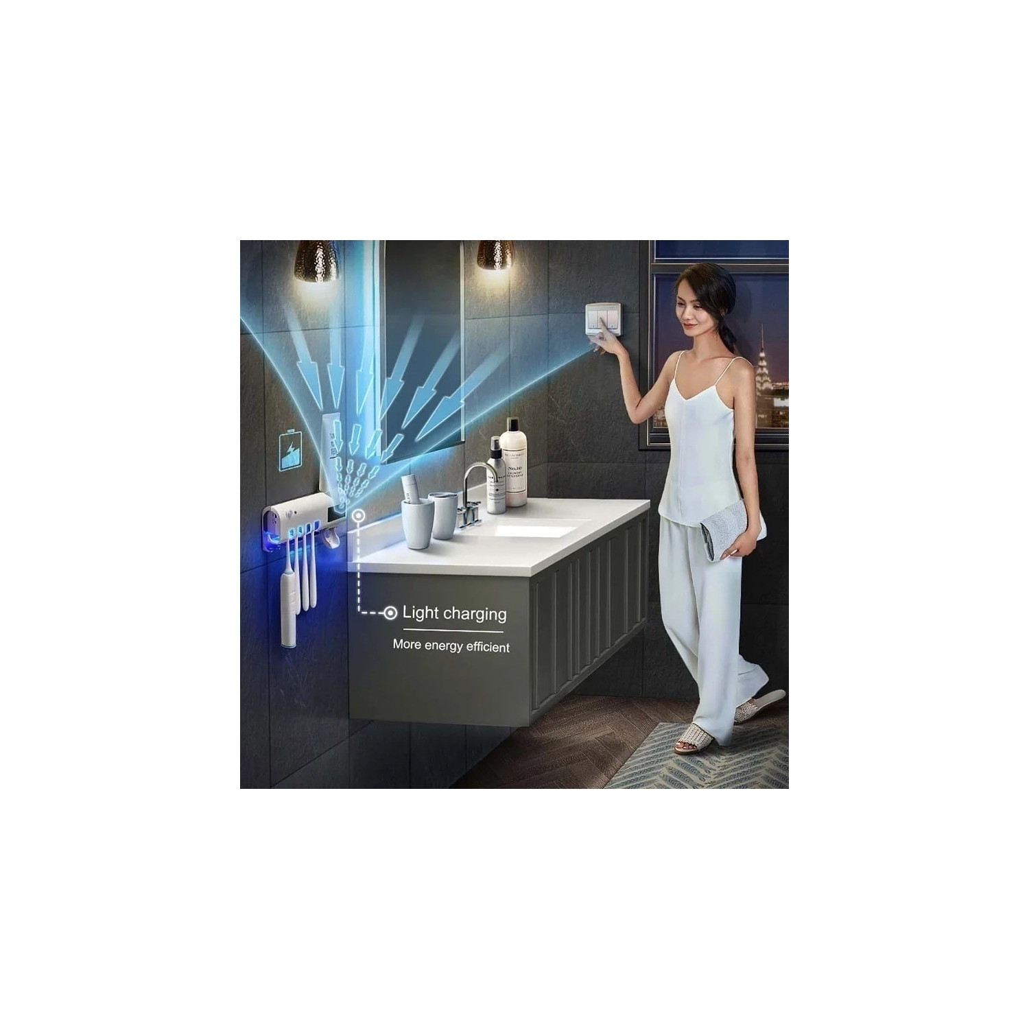 Solar Energy UV Light Toothbrush Sterilizer Toothbrush Holder Automatic Toothpaste Squeezers Dispenser for Home Bathroom