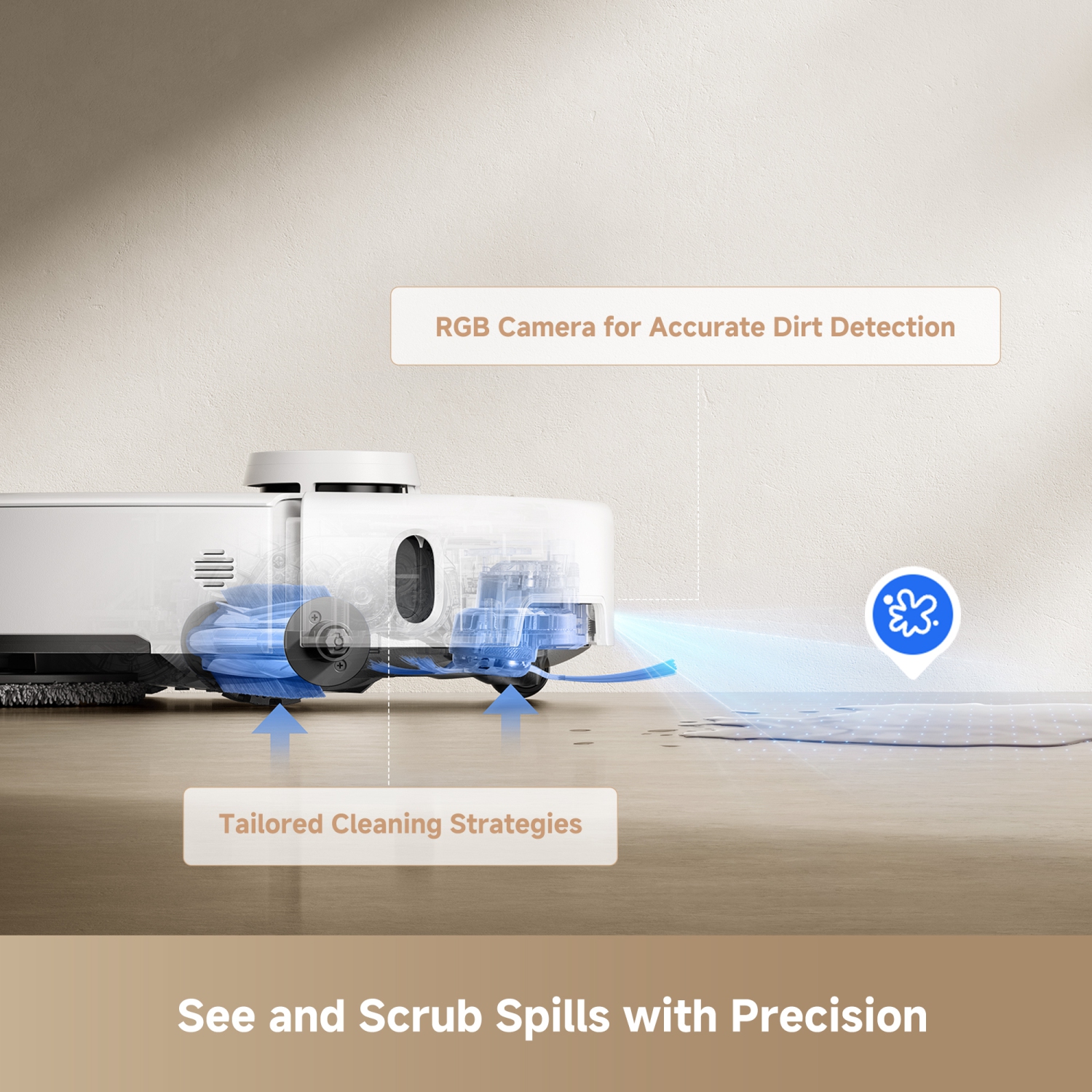 Aspirateur robot et vadrouille MoVA P50 Pro Ultra, vadrouille amovible automatique, aspiration de 19000 Pa, lavage automatique à l'eau chaude de 75