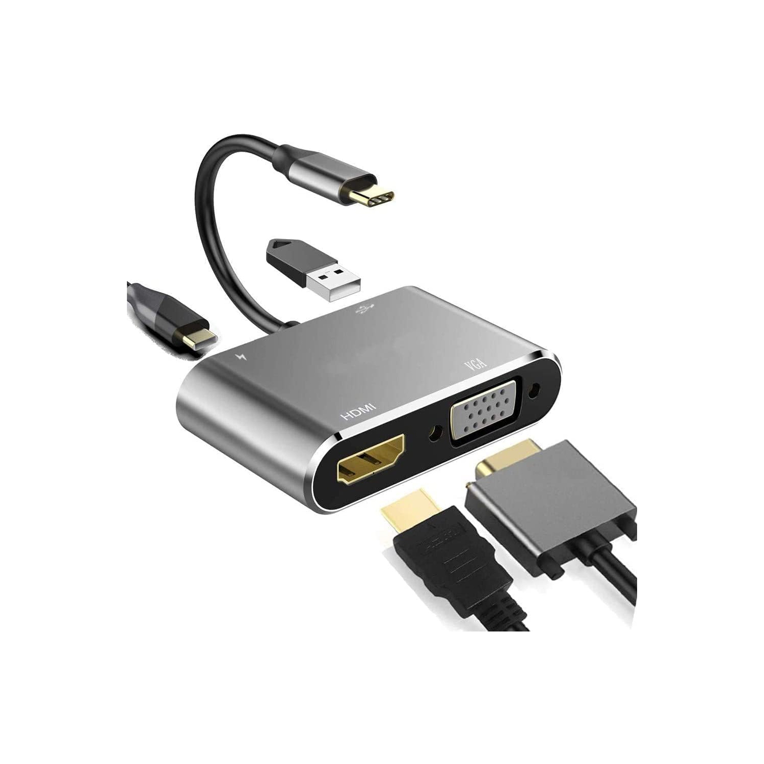 USB C to 4K HDMI VGA Adapter，4-in-1 Type C Hub USB 3.0 OTG Charging Power PD Port Compatible for MacBook Pro/Nintendo Switchi/Pad Pro/Dell XPS/Samsung