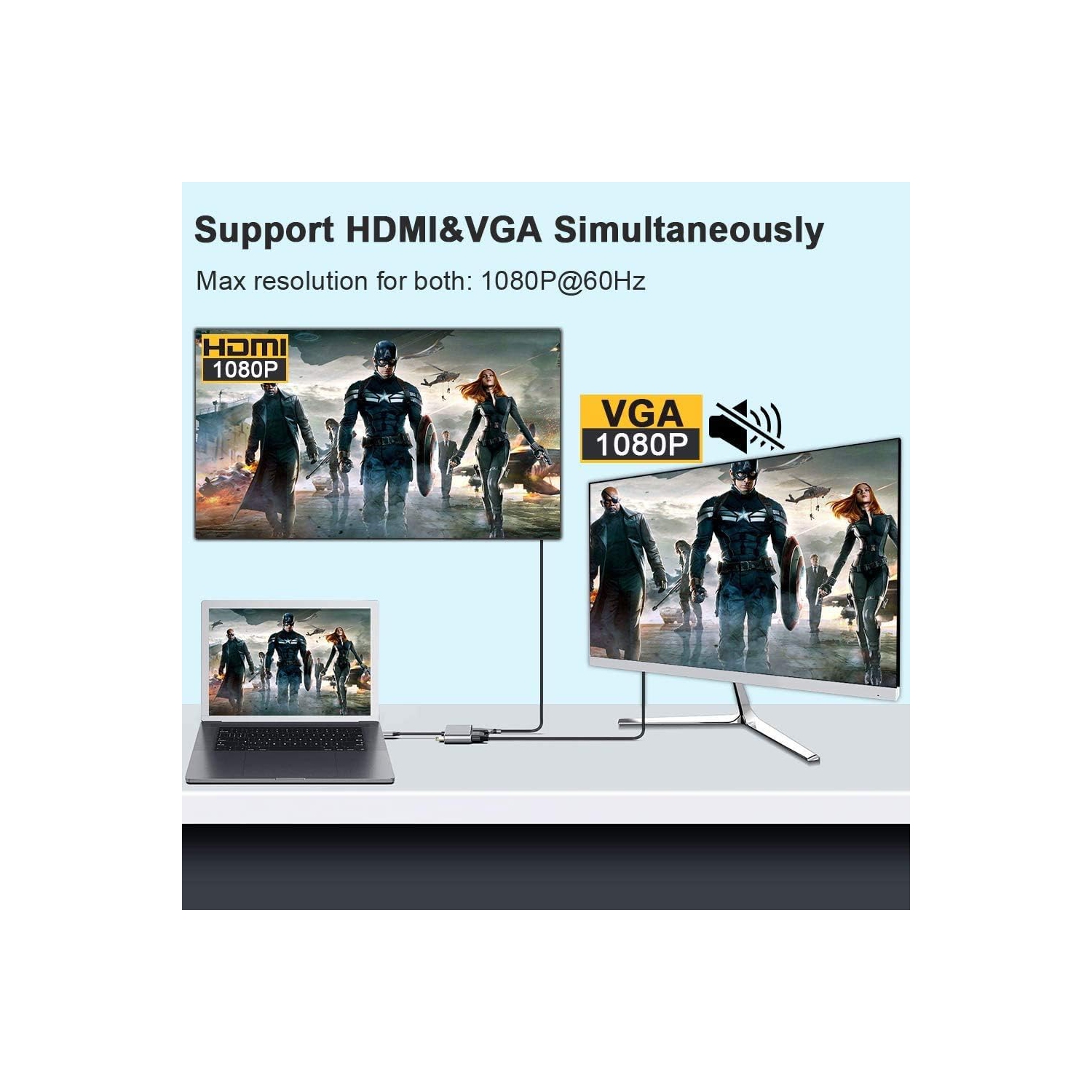 USB C to 4K HDMI VGA Adapter，4-in-1 Type C Hub USB 3.0 OTG Charging Power PD Port Compatible for MacBook Pro/Nintendo Switchi/Pad Pro/Dell XPS/Samsung