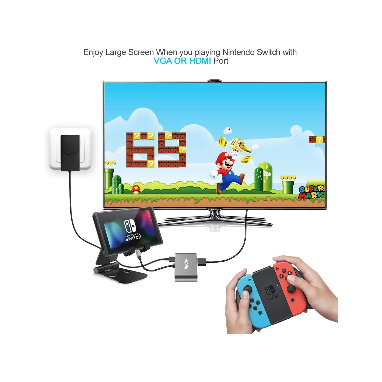 USB C to 4K HDMI VGA Adapter，4-in-1 Type C Hub USB 3.0 OTG Charging Power PD Port Compatible for MacBook Pro/Nintendo Switchi/Pad Pro/Dell XPS/Samsung