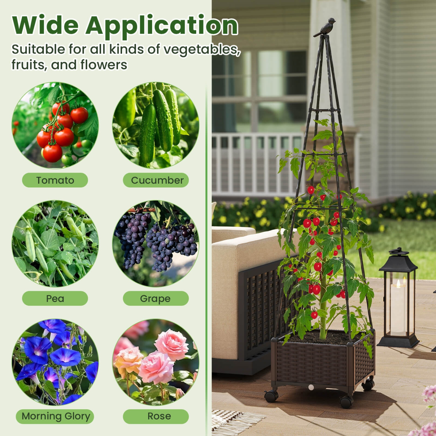 Costway 1/2 PCS Raised Garden Bed with Plant Box & Obelisk Trellis Lockable Wheels Cage Planter