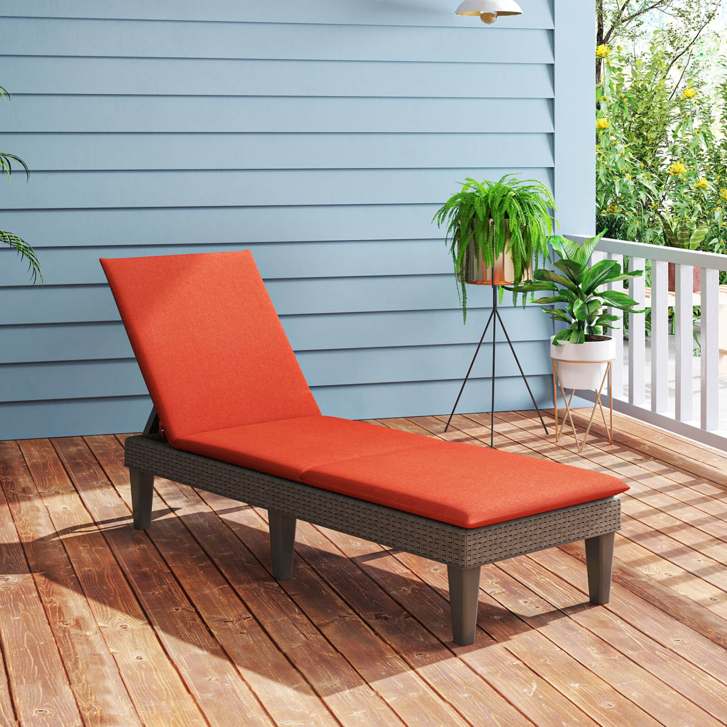 Chaise longue inclinable patio Costway, dossier réglable 3 positions, coussin bleu/gris/orange/rouge/blanc