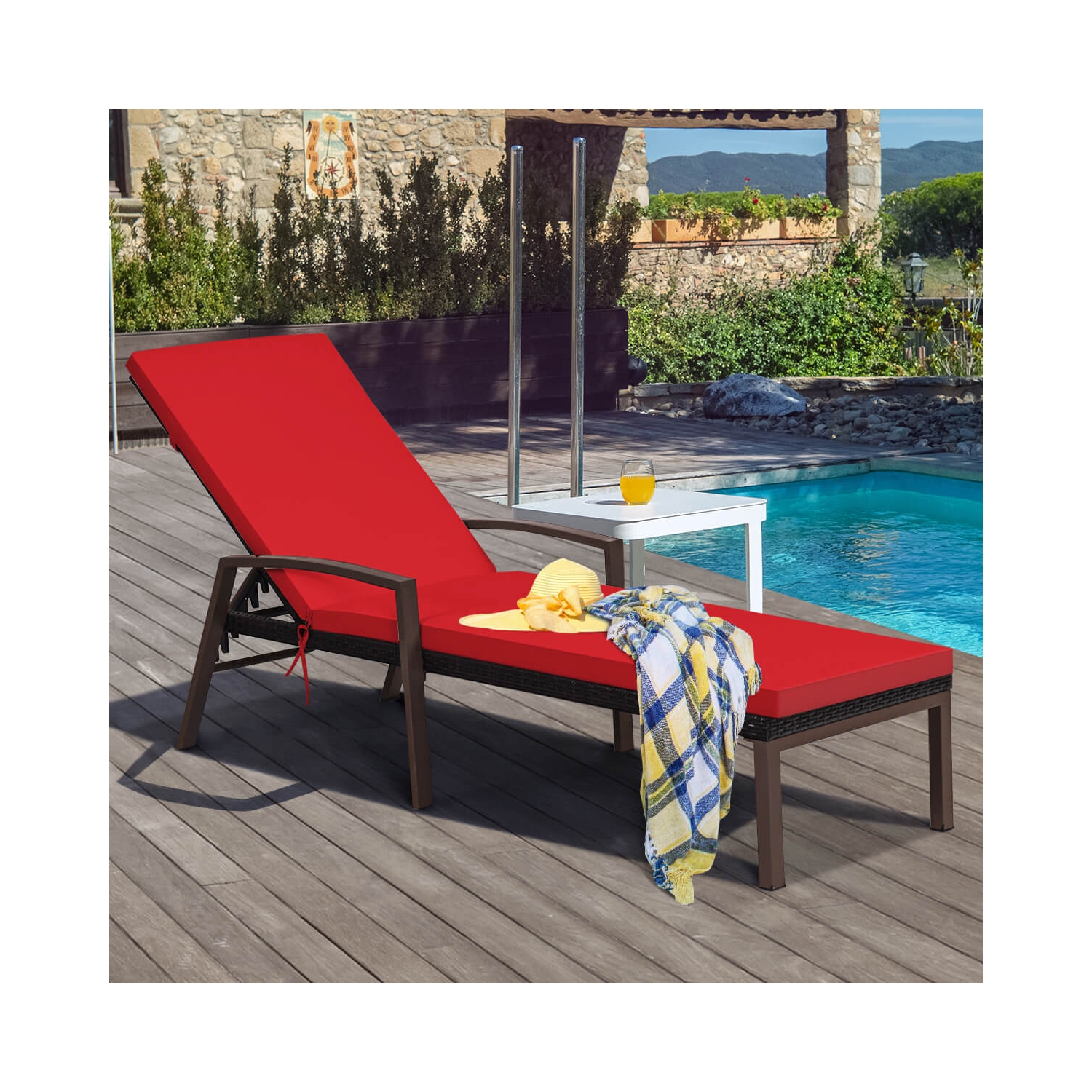 Costway Set of 2 Patio Rattan Chaise Lounge Chair Outdoor Reclining Chaise Sun Lounger