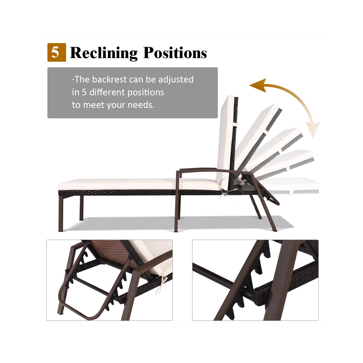 Costway Set of 2 Patio Rattan Chaise Lounge Chair Outdoor Reclining Chaise Sun Lounger