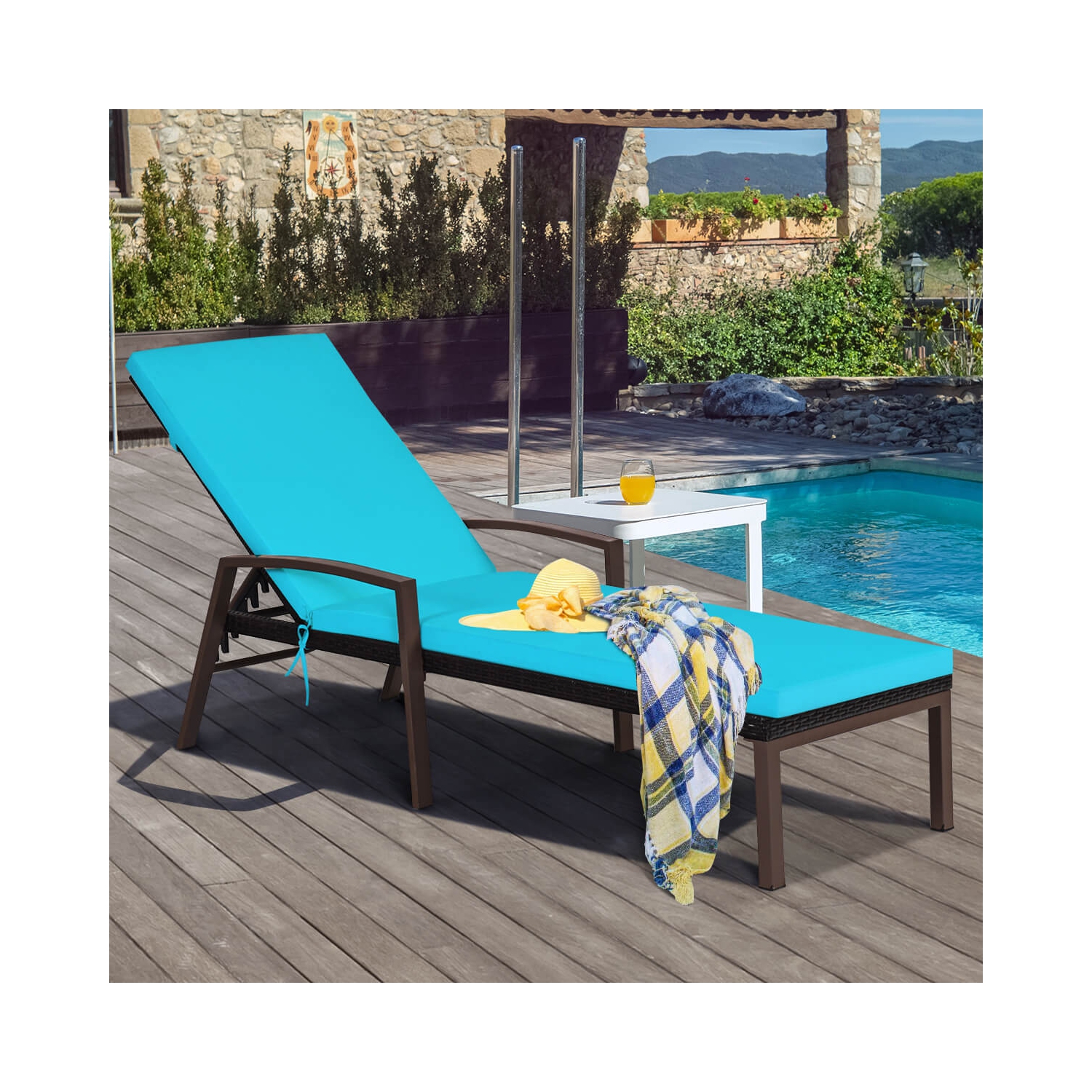 Costway Set of 2 Patio Rattan Chaise Lounge Chair Outdoor Reclining Chaise Sun Lounger