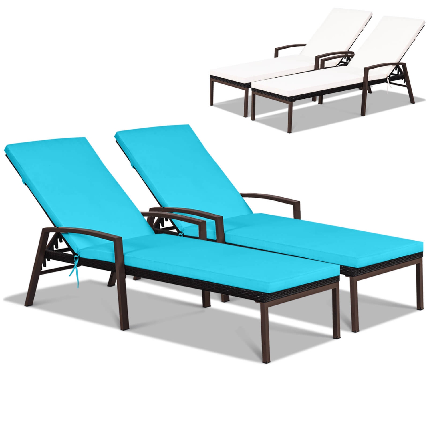 Costway Set of 2 Patio Rattan Chaise Lounge Chair Outdoor Reclining Chaise Sun Lounger