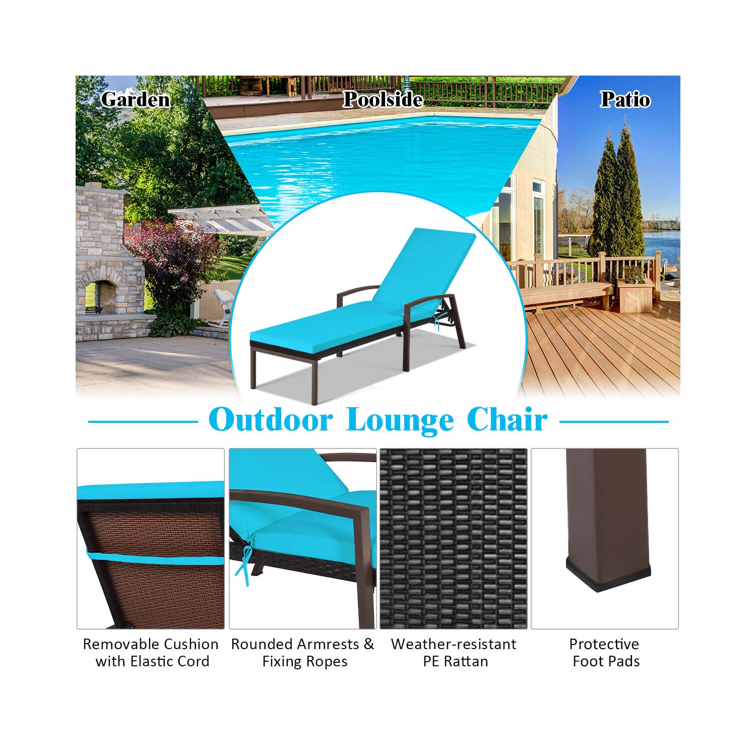 Costway Set of 2 Patio Rattan Chaise Lounge Chair Outdoor Reclining Chaise Sun Lounger