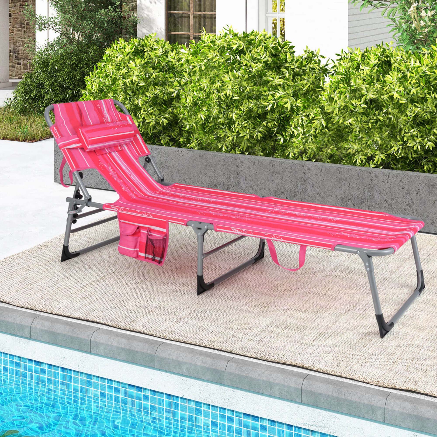Costway Outdoor Beach Lounge Chair Folding Chaise Lounge with Pillow