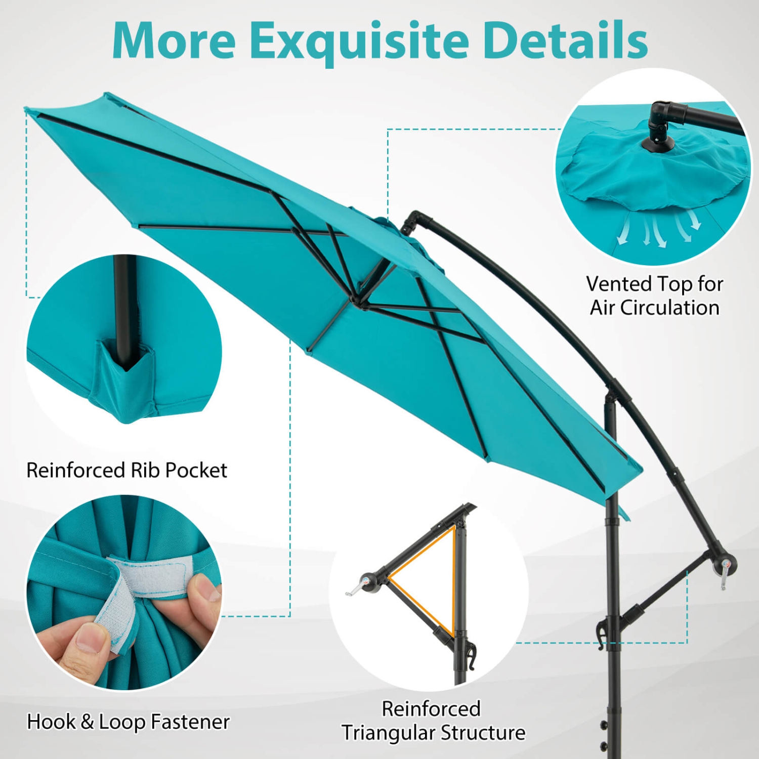 Parasol excentré de 10 pi de Costway avec base croisée inclinable à 8 nervures
