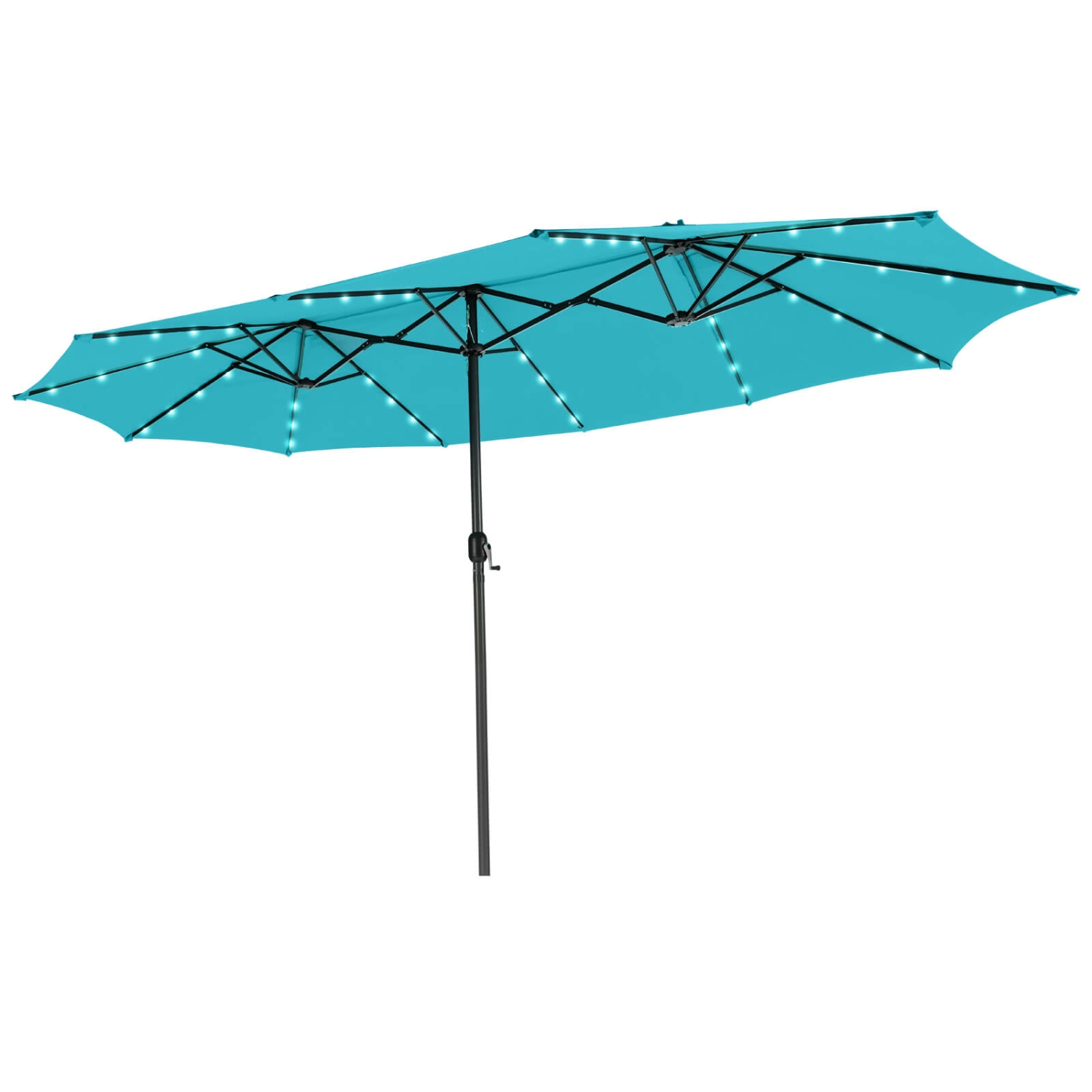 Parapluie de patio double face de 15 pi à 48 lampes solaires LED avec manivelle d'extérieur de Costway