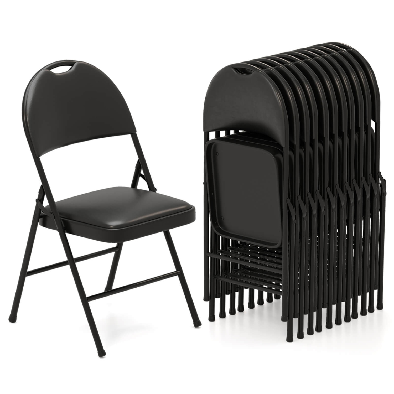 Costway 2/4/8/10/12 PCS Folding Padded Party Chairs with Metal Frame PVC Leather Stackable Chairs