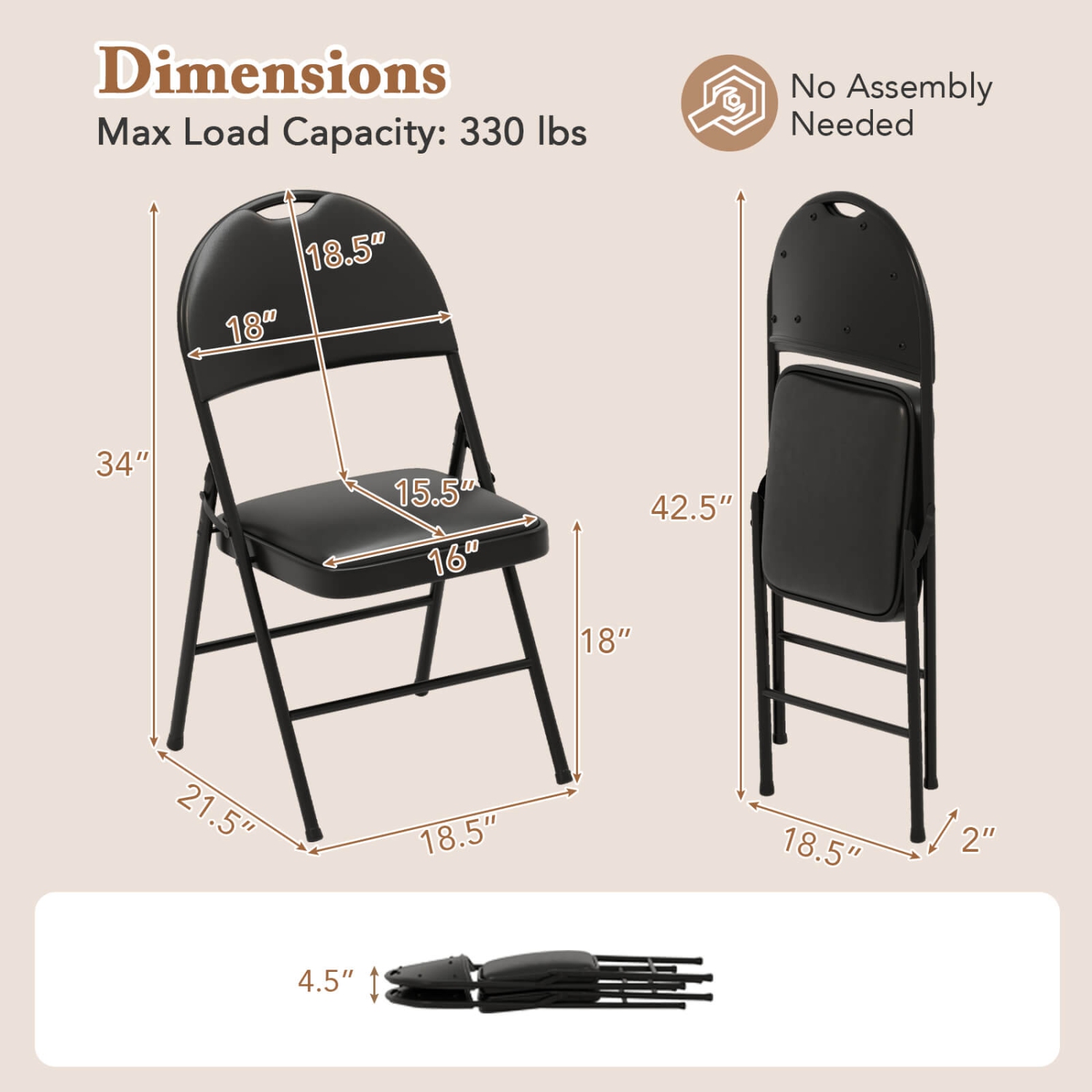 Costway 2/4/8/10/12 PCS Folding Padded Party Chairs with Metal Frame PVC Leather Stackable Chairs