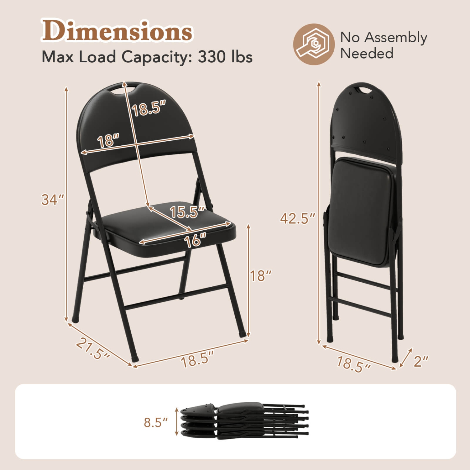 Costway 2/4/8/10/12 PCS Folding Padded Party Chairs with Metal Frame PVC Leather Stackable Chairs