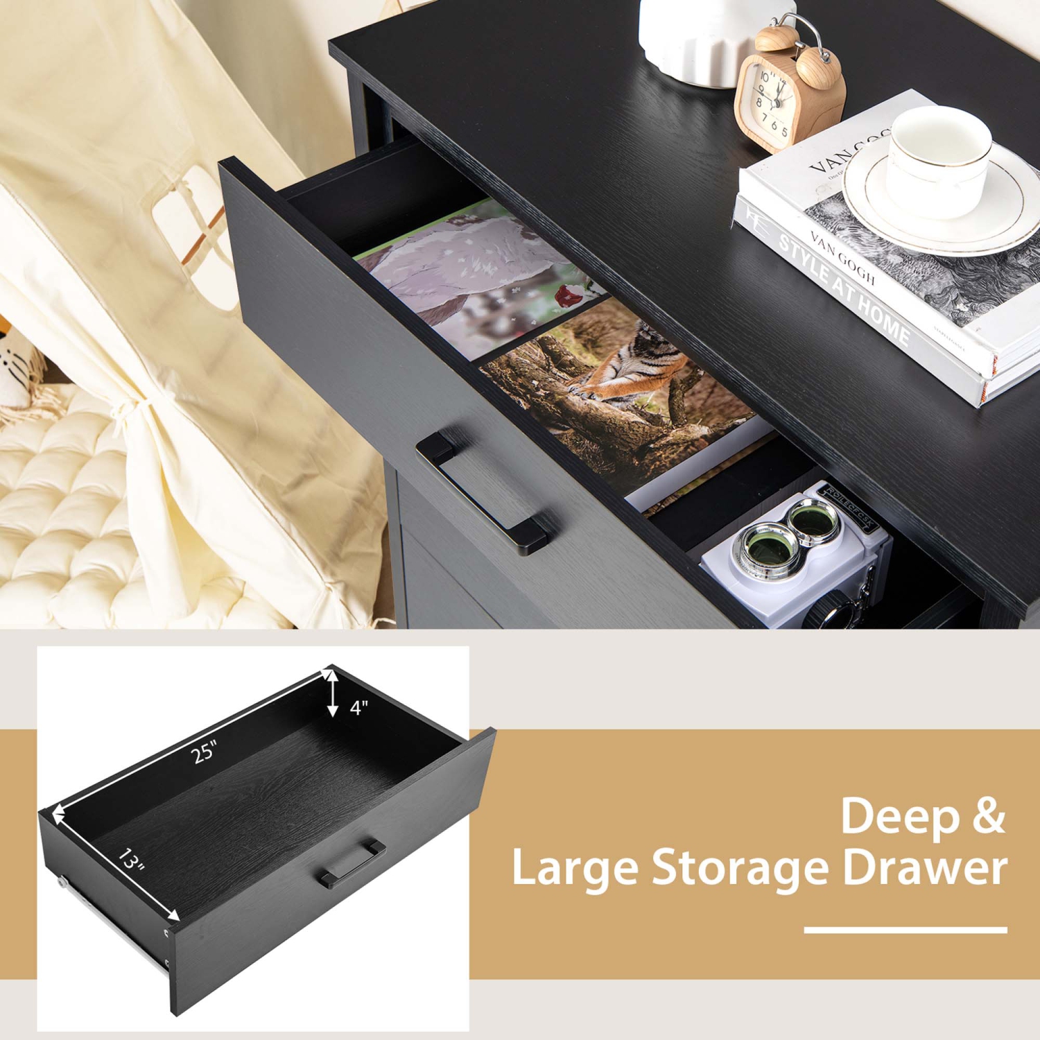 Costway Modern 5 Drawer Chest Storage Dresser Cabinet with Metal Handles